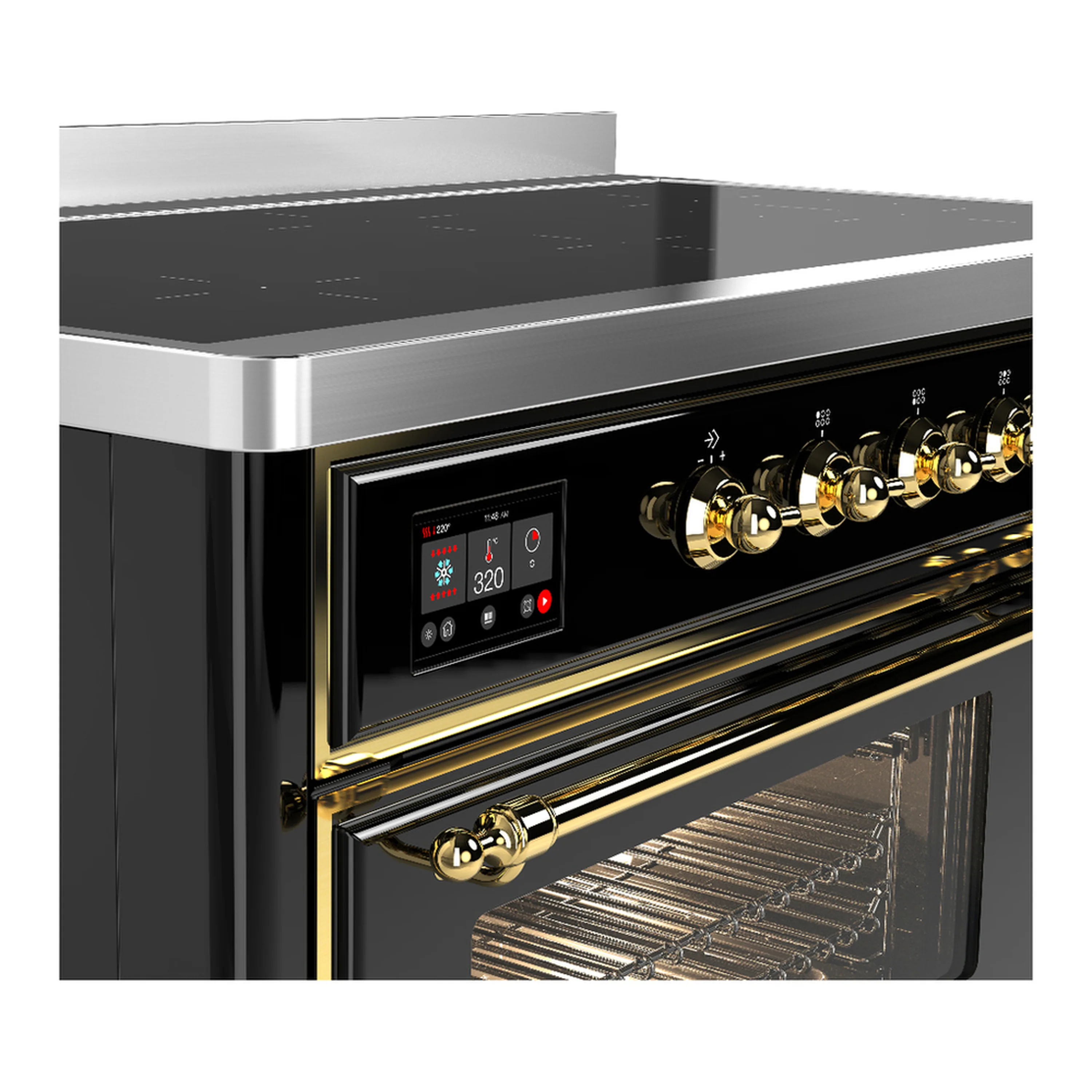 ILVE Majestic III 48-Inch Induction Range with 6 Induction Elements and Triple Glass Door Electric Oven in Glossy Black with Brass Trim (UMIB48NR3BKG) - Image 7