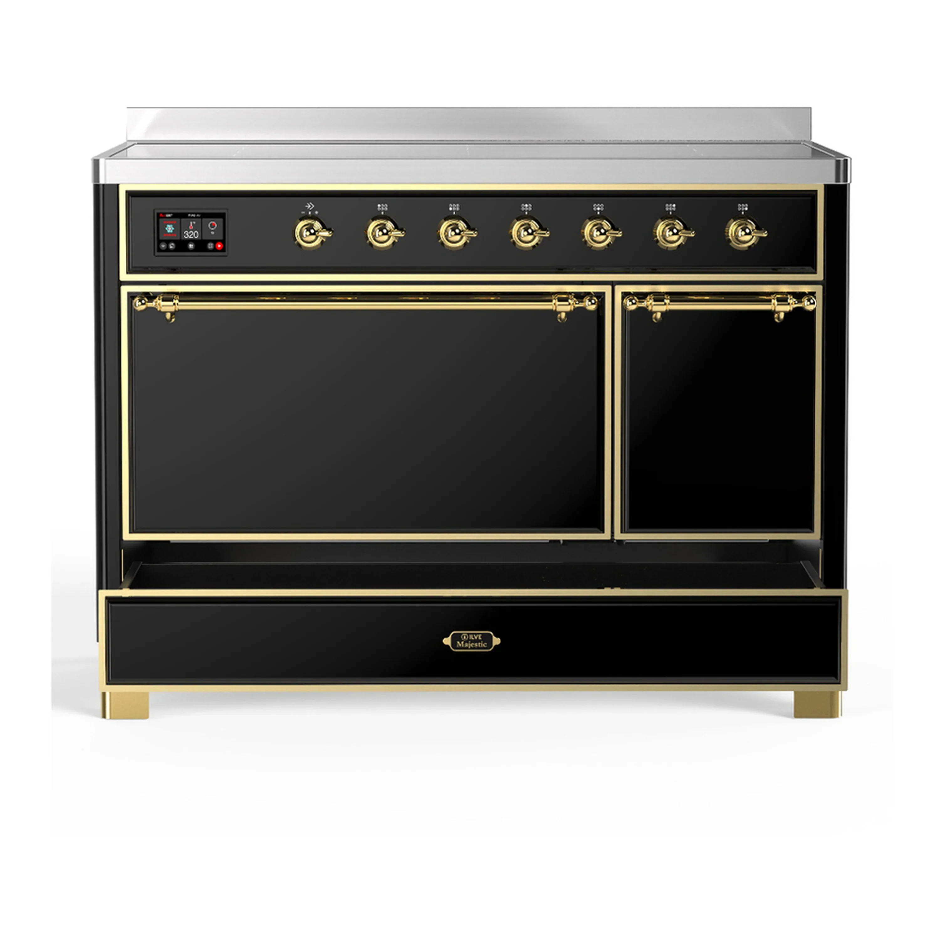 ILVE Majestic III 48-Inch Induction Range with 6 Induction Elements and Solid Door Electric Oven in Glossy Black with Brass Trim (UMIB48QNR3BKG) - Image 3