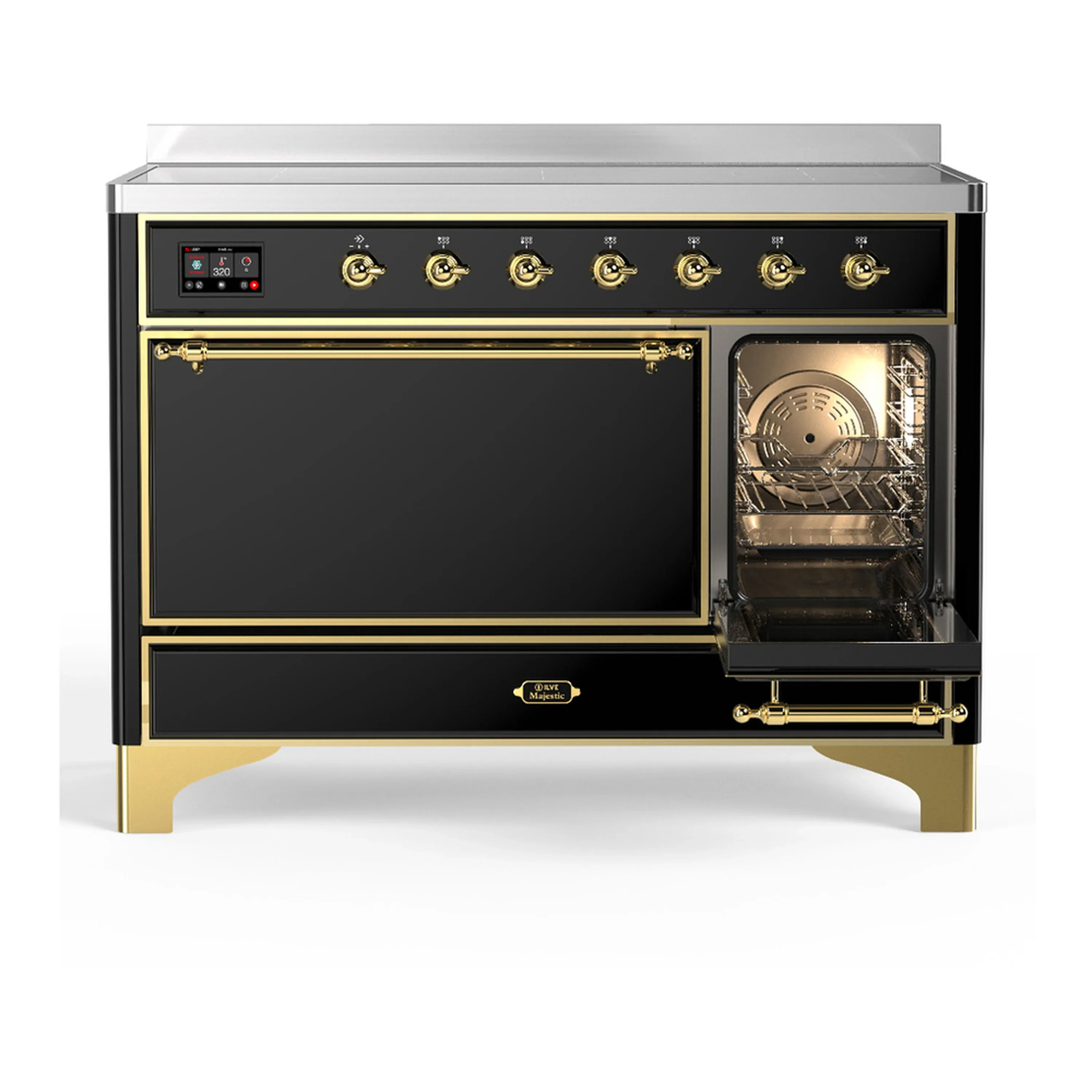 ILVE Majestic III 48-Inch Induction Range with 6 Induction Elements and Solid Door Electric Oven in Glossy Black with Brass Trim (UMIB48QNR3BKG) - Image 4