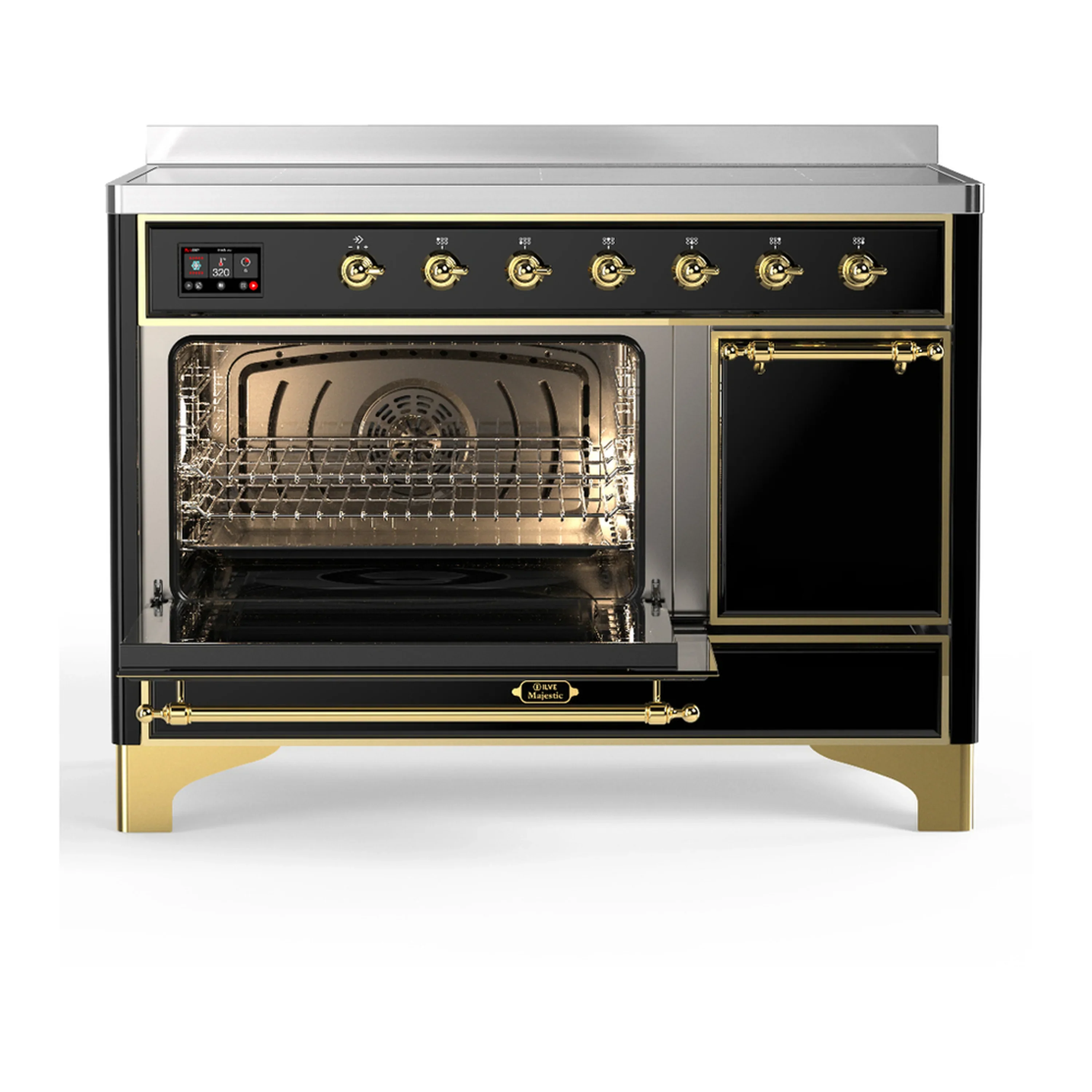 ILVE Majestic III 48-Inch Induction Range with 6 Induction Elements and Solid Door Electric Oven in Glossy Black with Brass Trim (UMIB48QNR3BKG) - Image 5