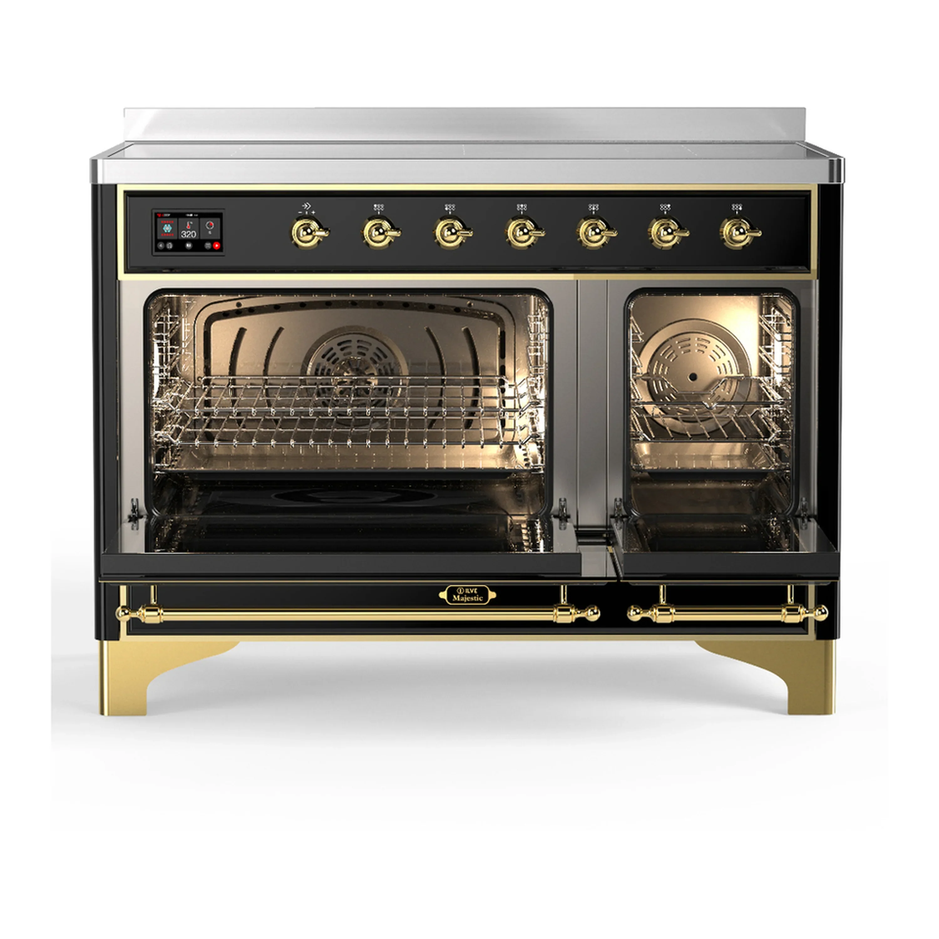 ILVE Majestic III 48-Inch Induction Range with 6 Induction Elements and Solid Door Electric Oven in Glossy Black with Brass Trim (UMIB48QNR3BKG) - Image 6