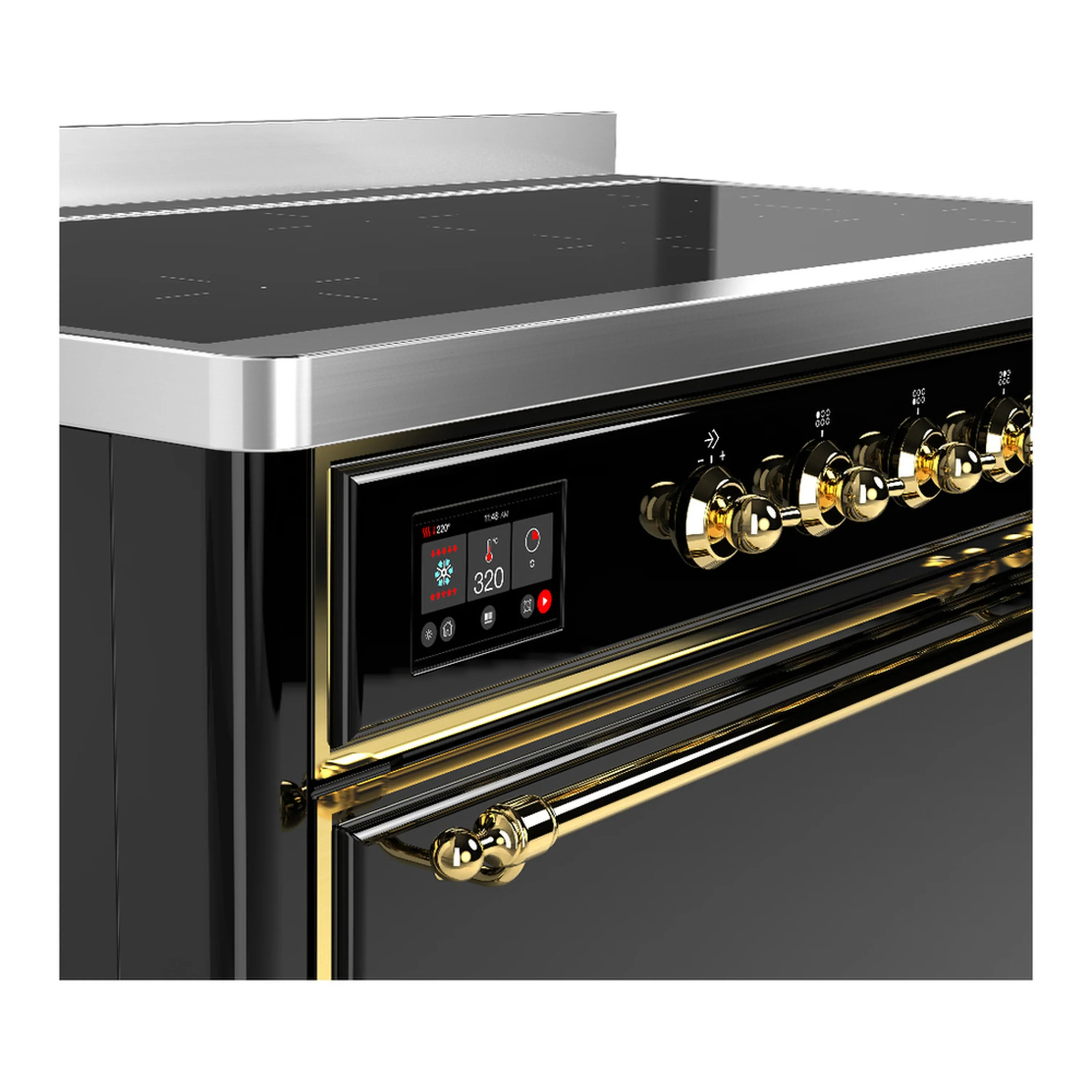 ILVE Majestic III 48-Inch Induction Range with 6 Induction Elements and Solid Door Electric Oven in Glossy Black with Brass Trim (UMIB48QNR3BKG) - Image 7