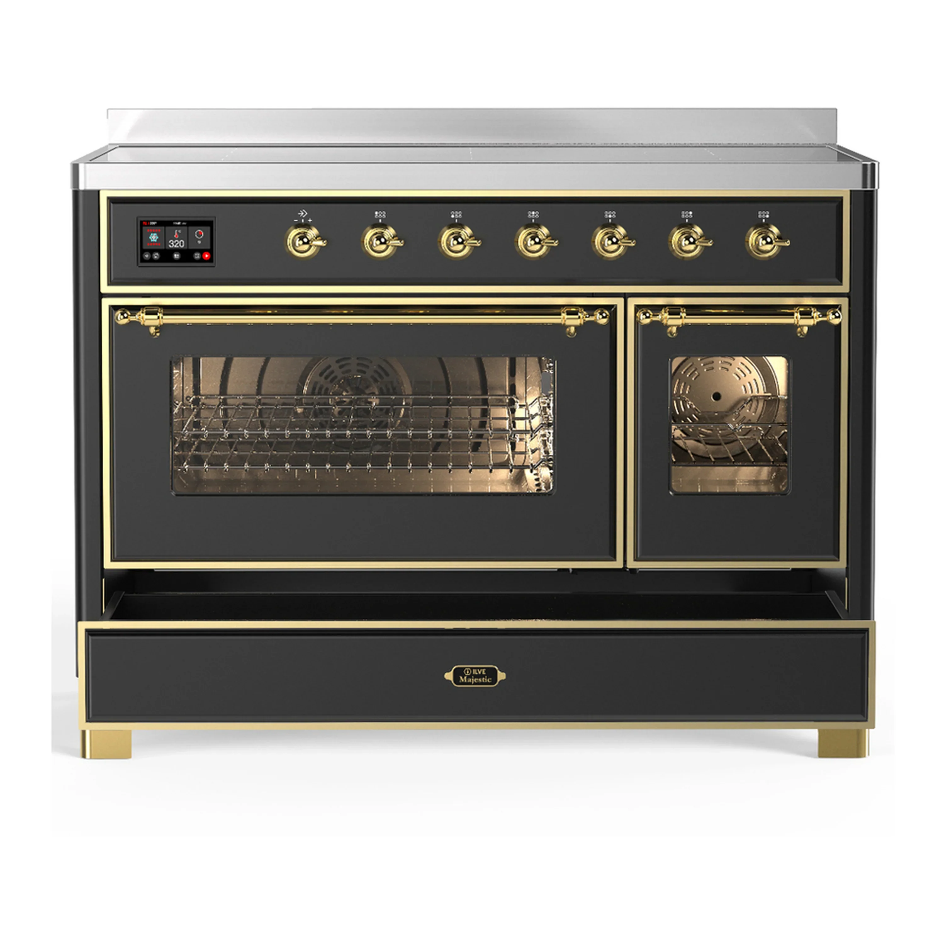 ILVE Majestic III 48-Inch Induction Range with 6 Induction Elements and Triple Glass Door Electric Oven in Matte Graphite with Brass Trim (UMIB48NR3MGG) - Image 3