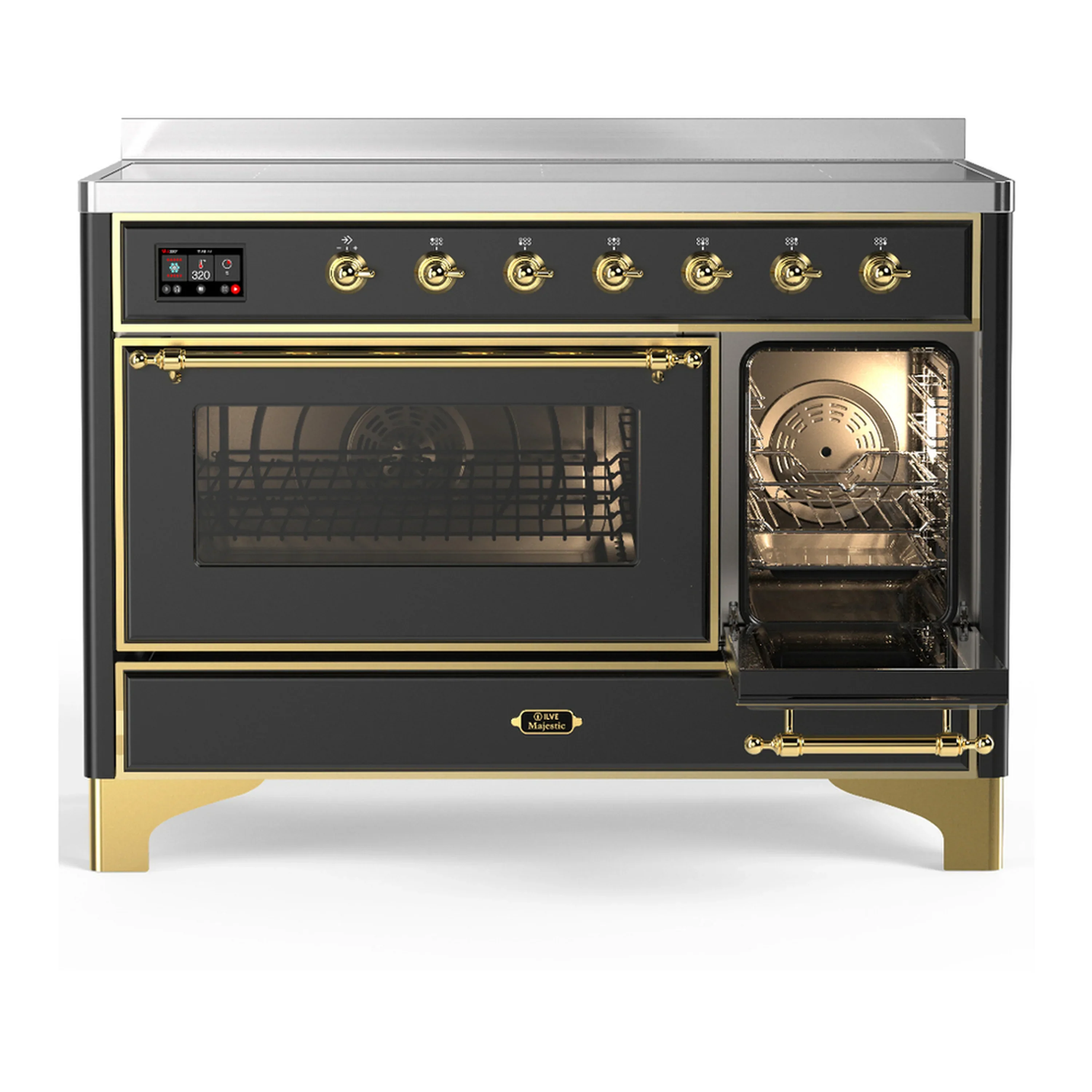 ILVE Majestic III 48-Inch Induction Range with 6 Induction Elements and Triple Glass Door Electric Oven in Matte Graphite with Brass Trim (UMIB48NR3MGG) - Image 4