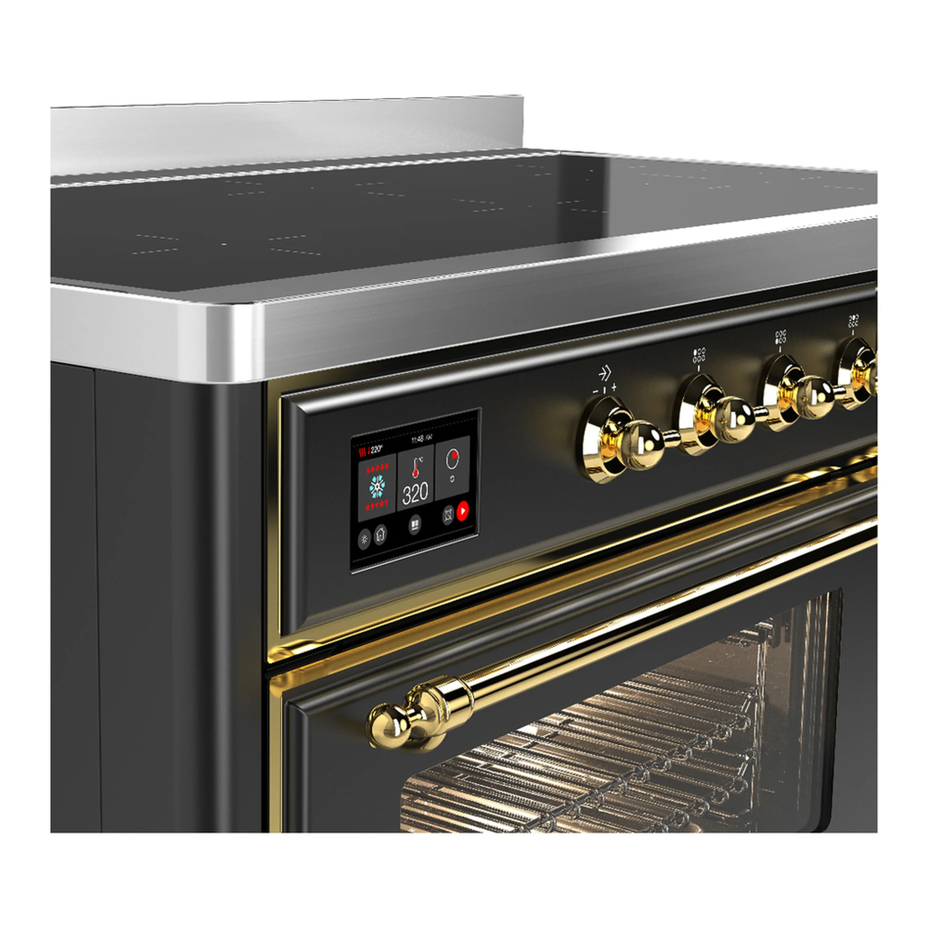 ILVE Majestic III 48-Inch Induction Range with 6 Induction Elements and Triple Glass Door Electric Oven in Matte Graphite with Brass Trim (UMIB48NR3MGG) - Image 7
