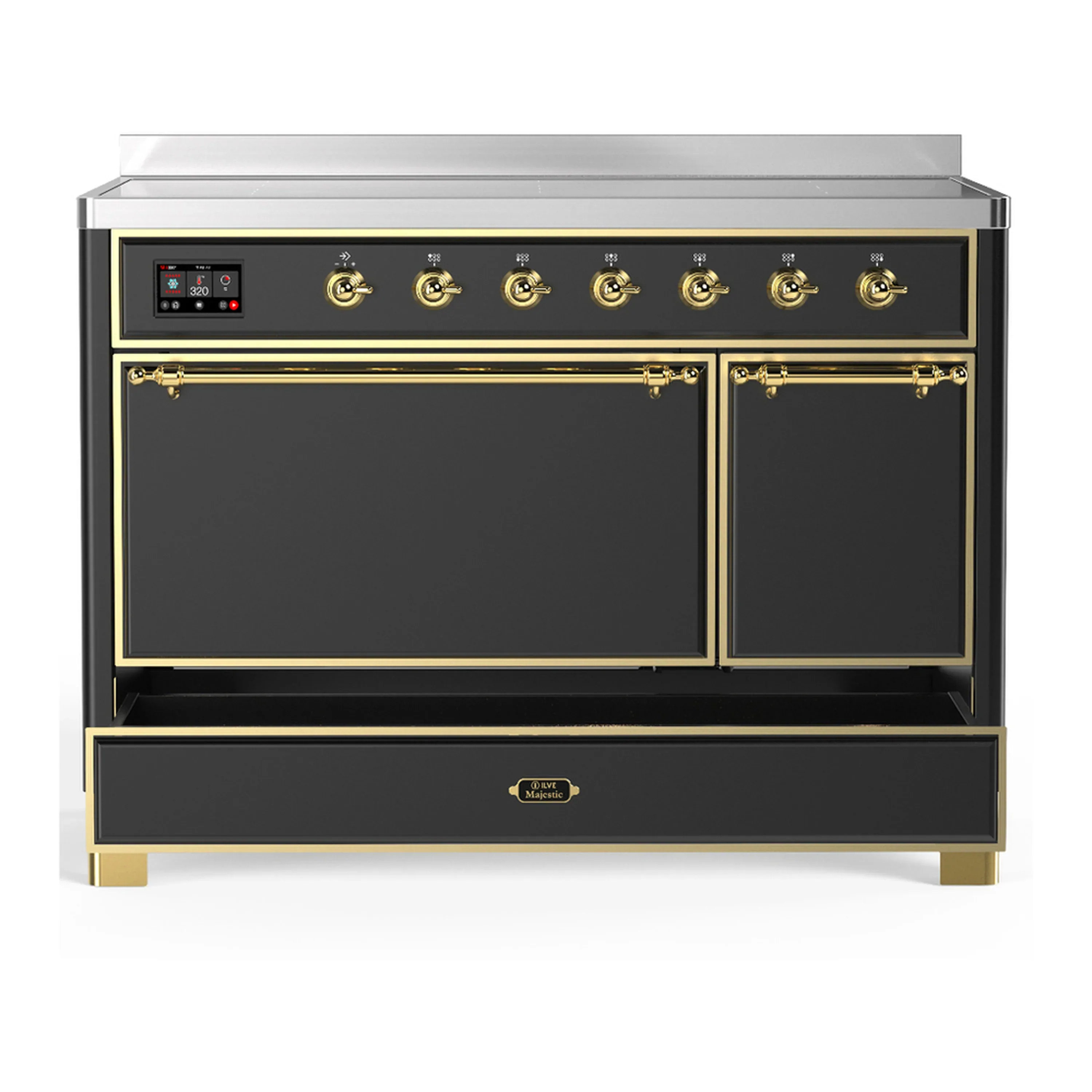 ILVE Majestic III 48-Inch Induction Range with 6 Induction Elements and Solid Door Electric Oven in Matte Graphite with Brass Trim (UMIB48QNR3MGG) - Image 3