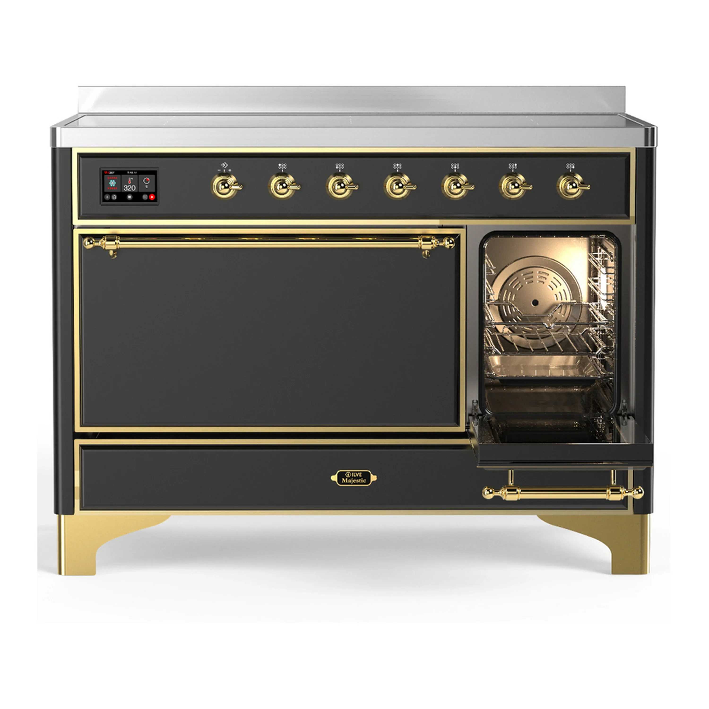 ILVE Majestic III 48-Inch Induction Range with 6 Induction Elements and Solid Door Electric Oven in Matte Graphite with Brass Trim (UMIB48QNR3MGG) - Image 4