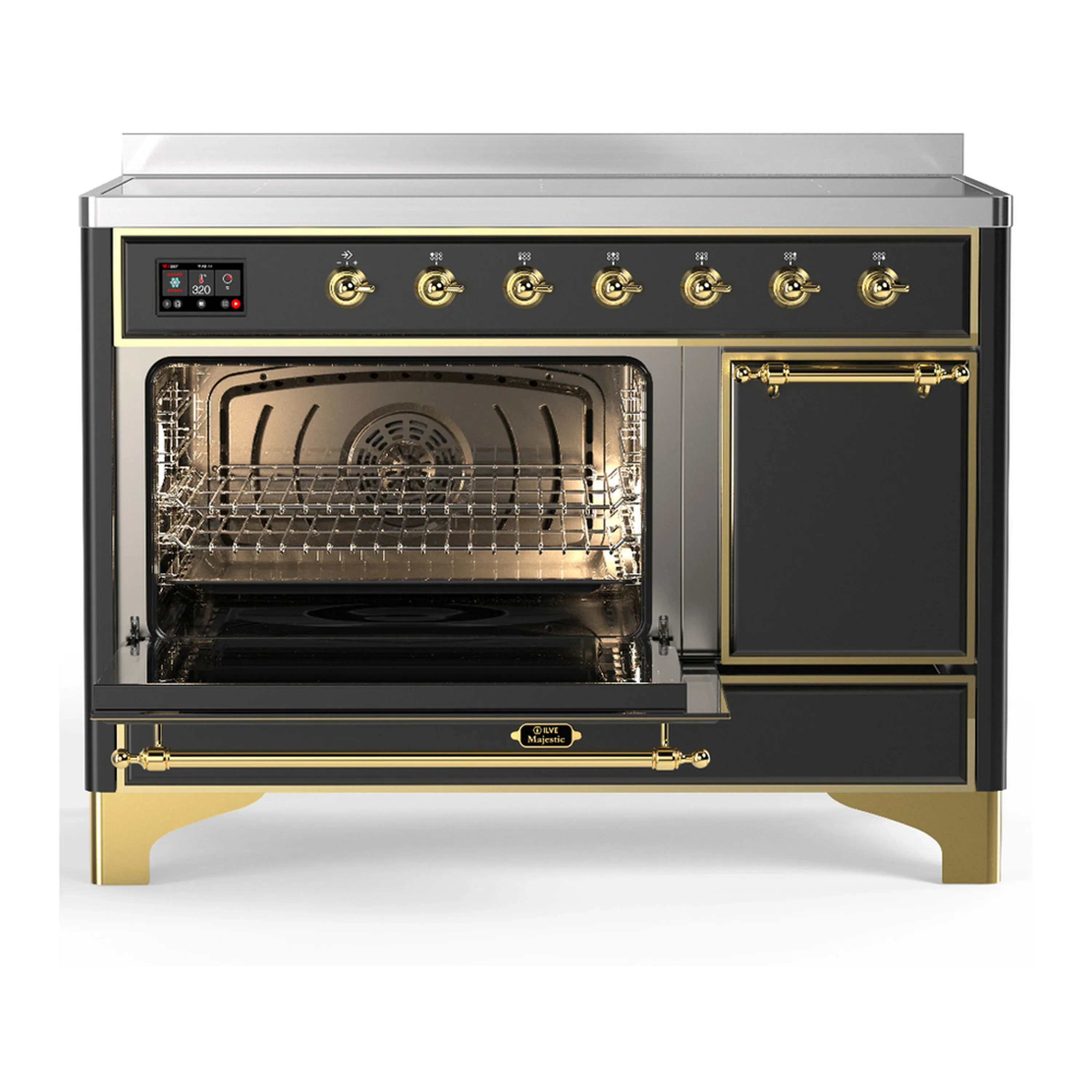 ILVE Majestic III 48-Inch Induction Range with 6 Induction Elements and Solid Door Electric Oven in Matte Graphite with Brass Trim (UMIB48QNR3MGG) - Image 5