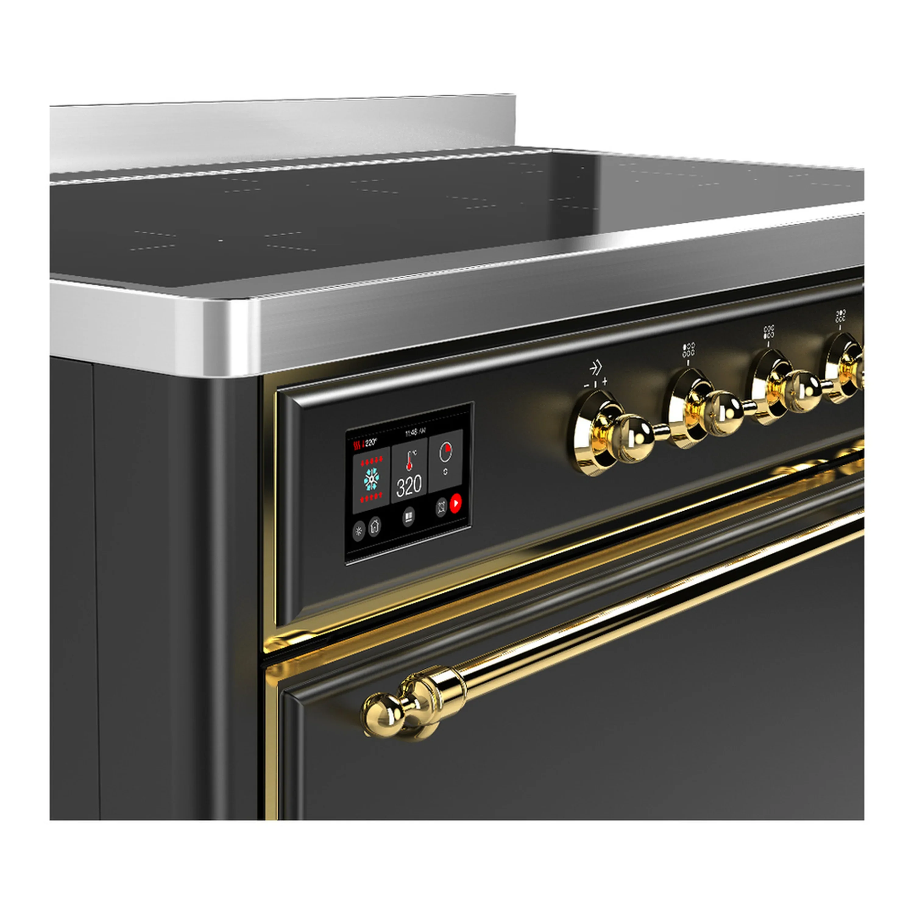 ILVE Majestic III 48-Inch Induction Range with 6 Induction Elements and Solid Door Electric Oven in Matte Graphite with Brass Trim (UMIB48QNR3MGG) - Image 7