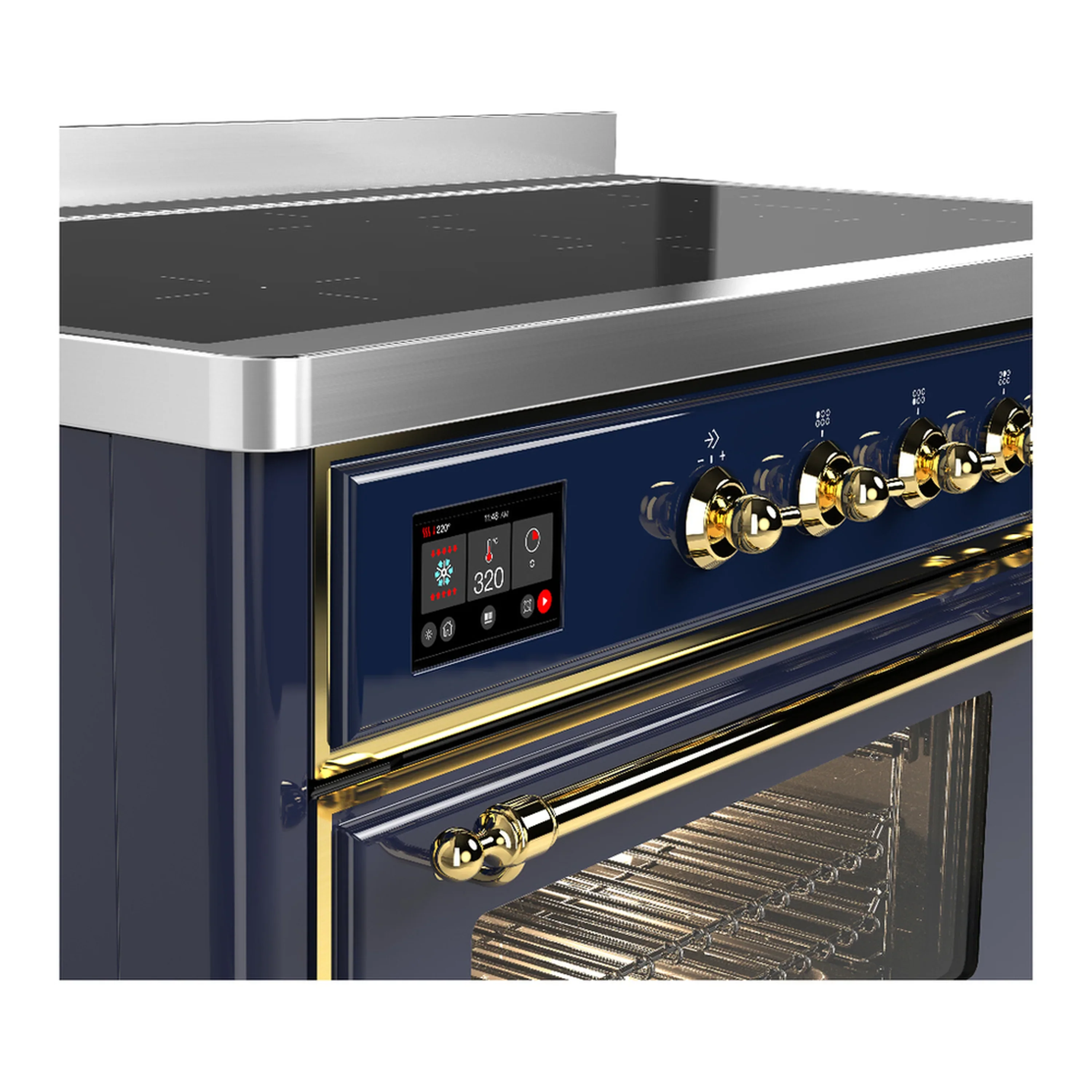ILVE Majestic III 48-Inch Induction Range with 6 Induction Elements and Triple Glass Door Electric Oven in Mightnight Blue with Brass Trim (UMIB48NR3MBG) - Image 7