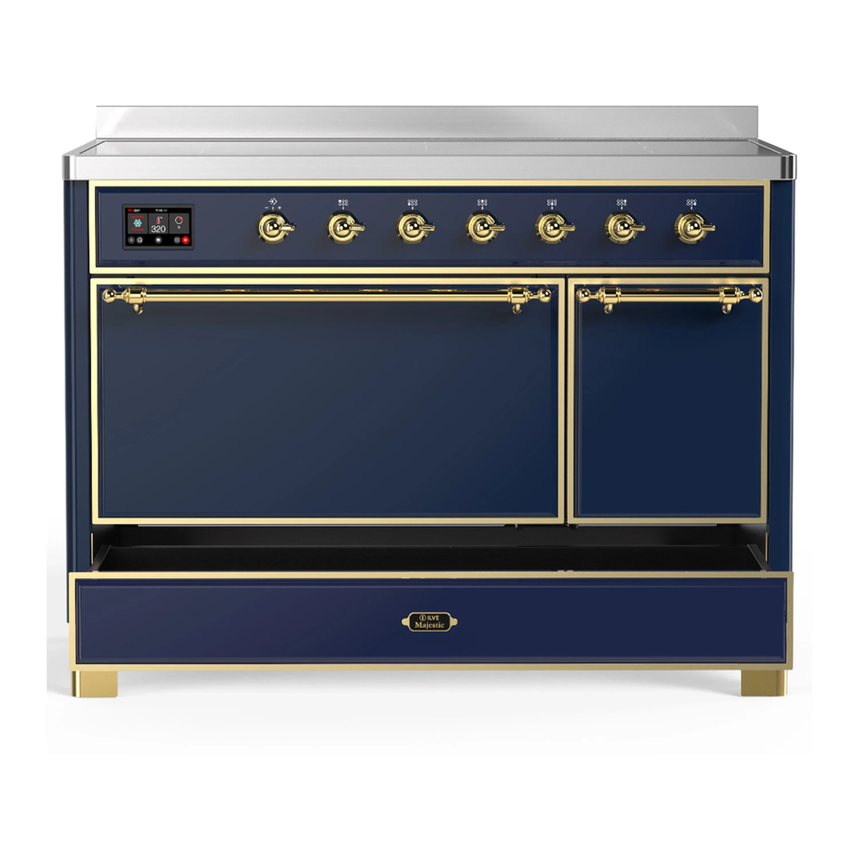ILVE Majestic III 48-Inch Induction Range with 6 Induction Elements and Solid Door Electric Oven in Mightnight Blue with Brass Trim (UMIB48QNR3MBG) - Image 3