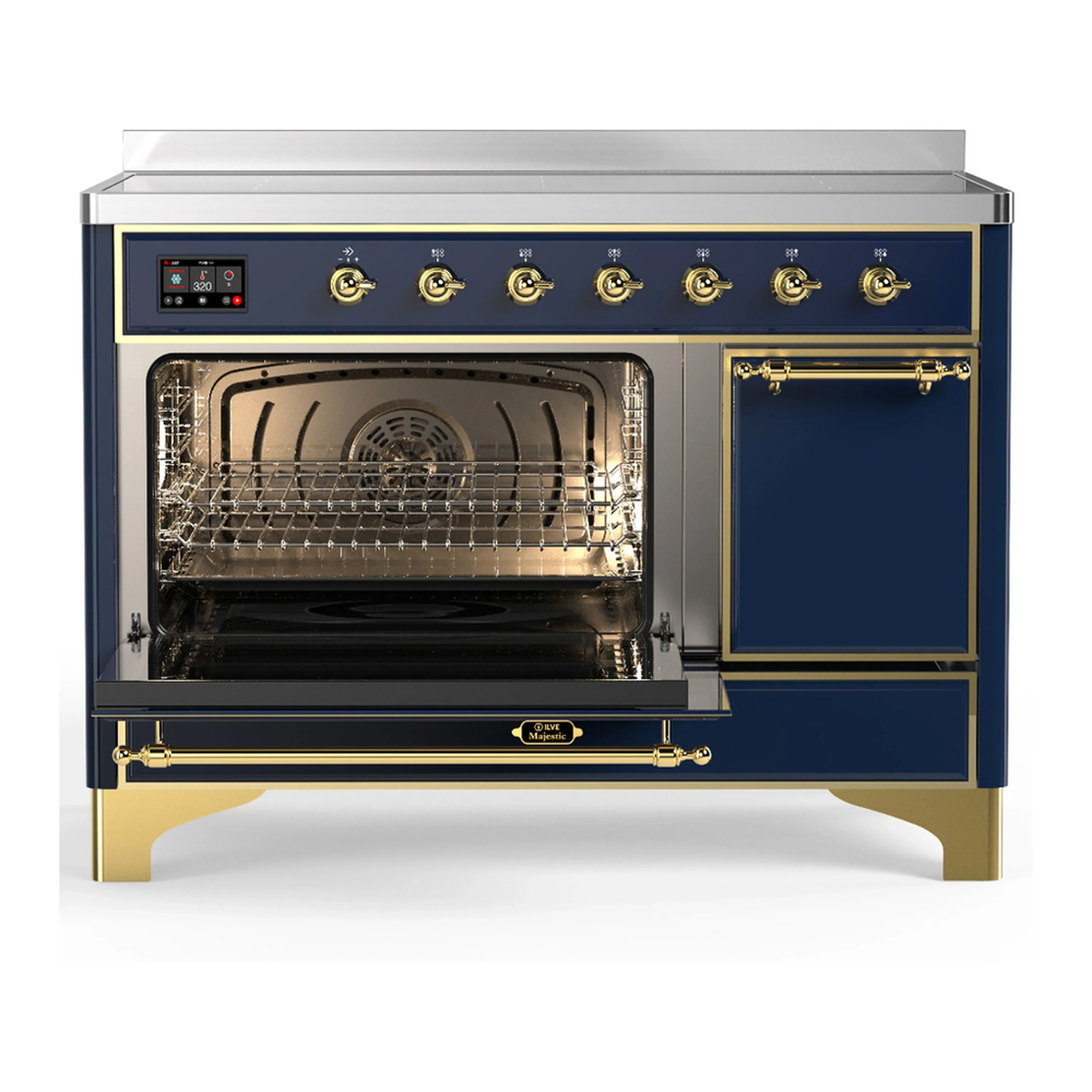 ILVE Majestic III 48-Inch Induction Range with 6 Induction Elements and Solid Door Electric Oven in Mightnight Blue with Brass Trim (UMIB48QNR3MBG) - Image 5