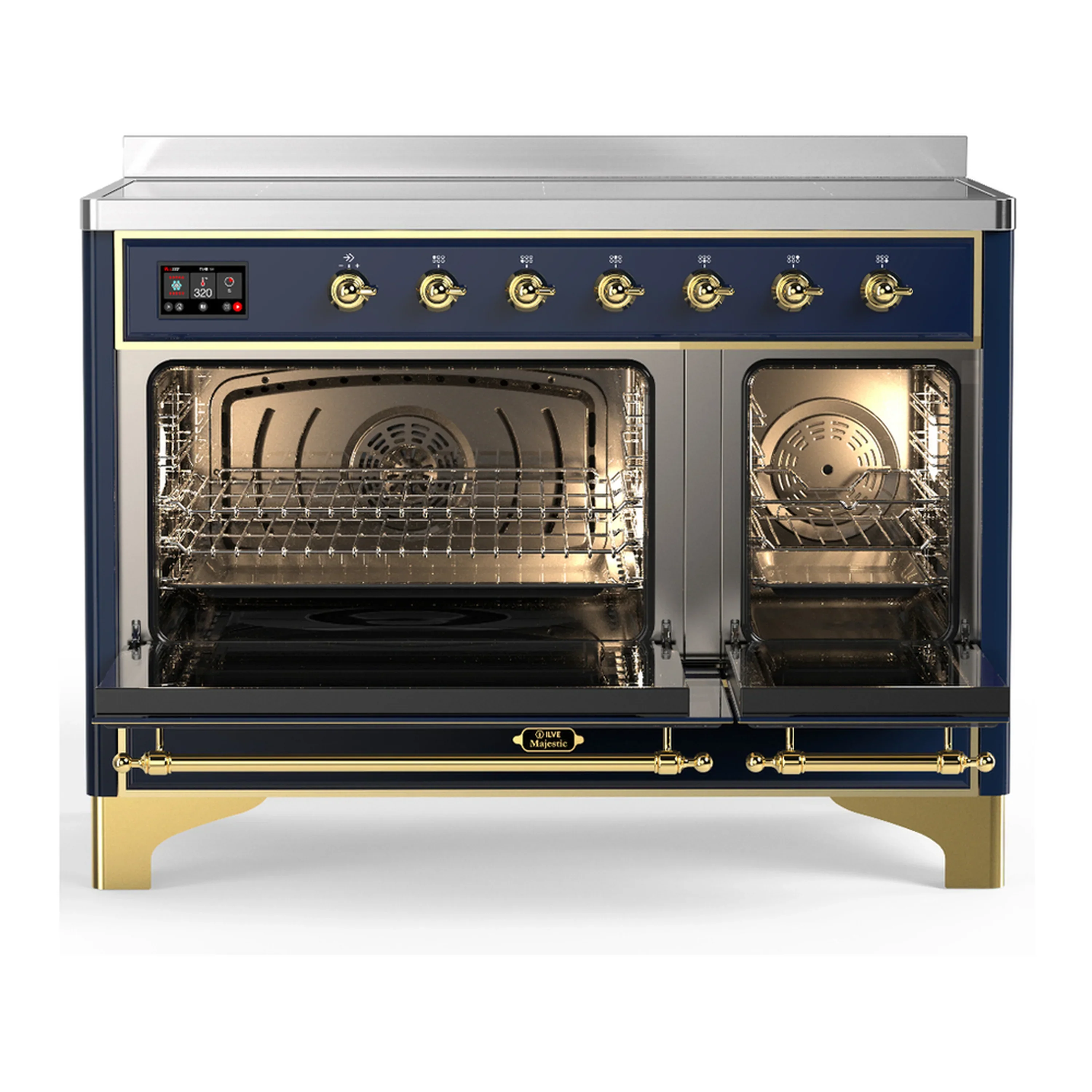 ILVE Majestic III 48-Inch Induction Range with 6 Induction Elements and Solid Door Electric Oven in Mightnight Blue with Brass Trim (UMIB48QNR3MBG) - Image 6