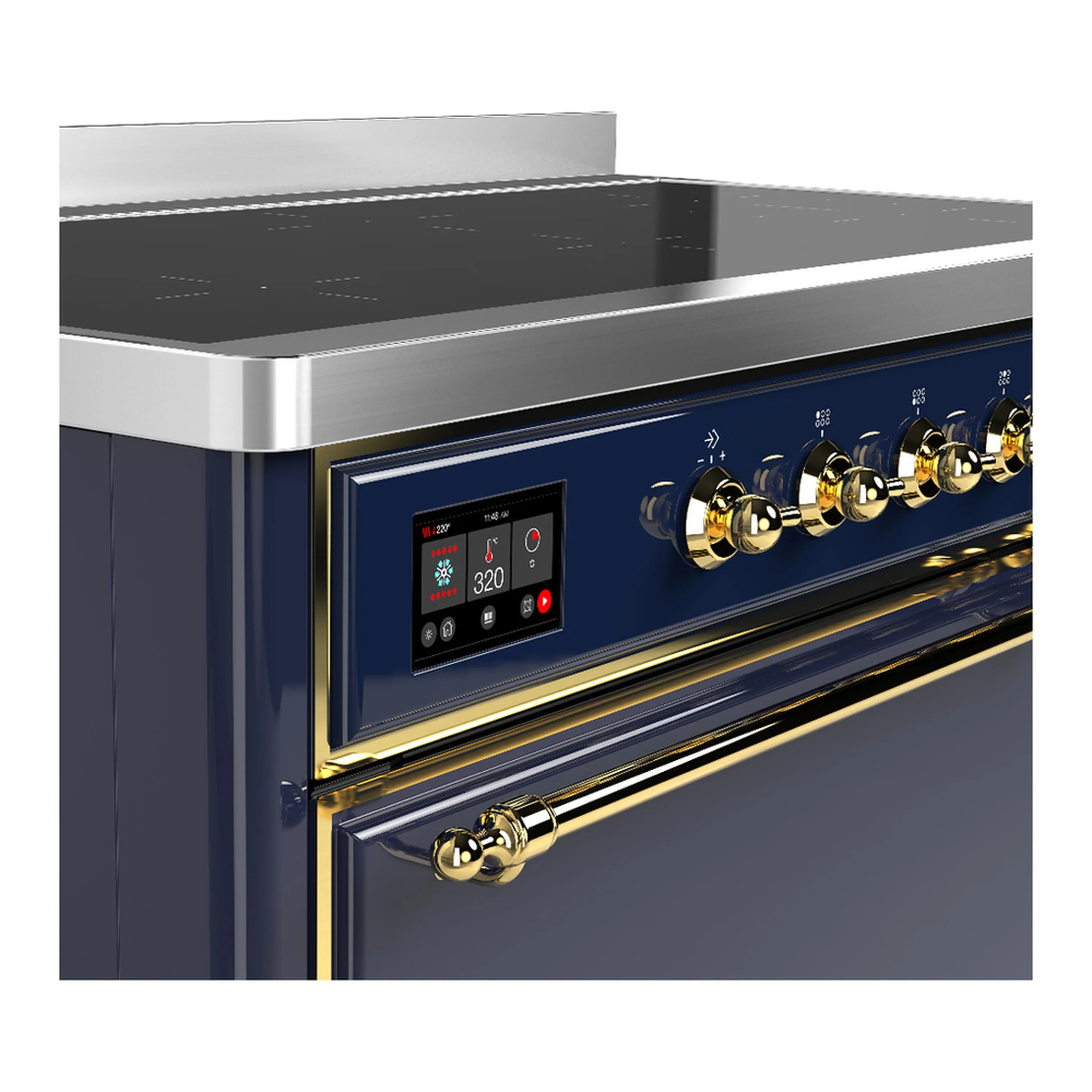 ILVE Majestic III 48-Inch Induction Range with 6 Induction Elements and Solid Door Electric Oven in Mightnight Blue with Brass Trim (UMIB48QNR3MBG) - Image 7