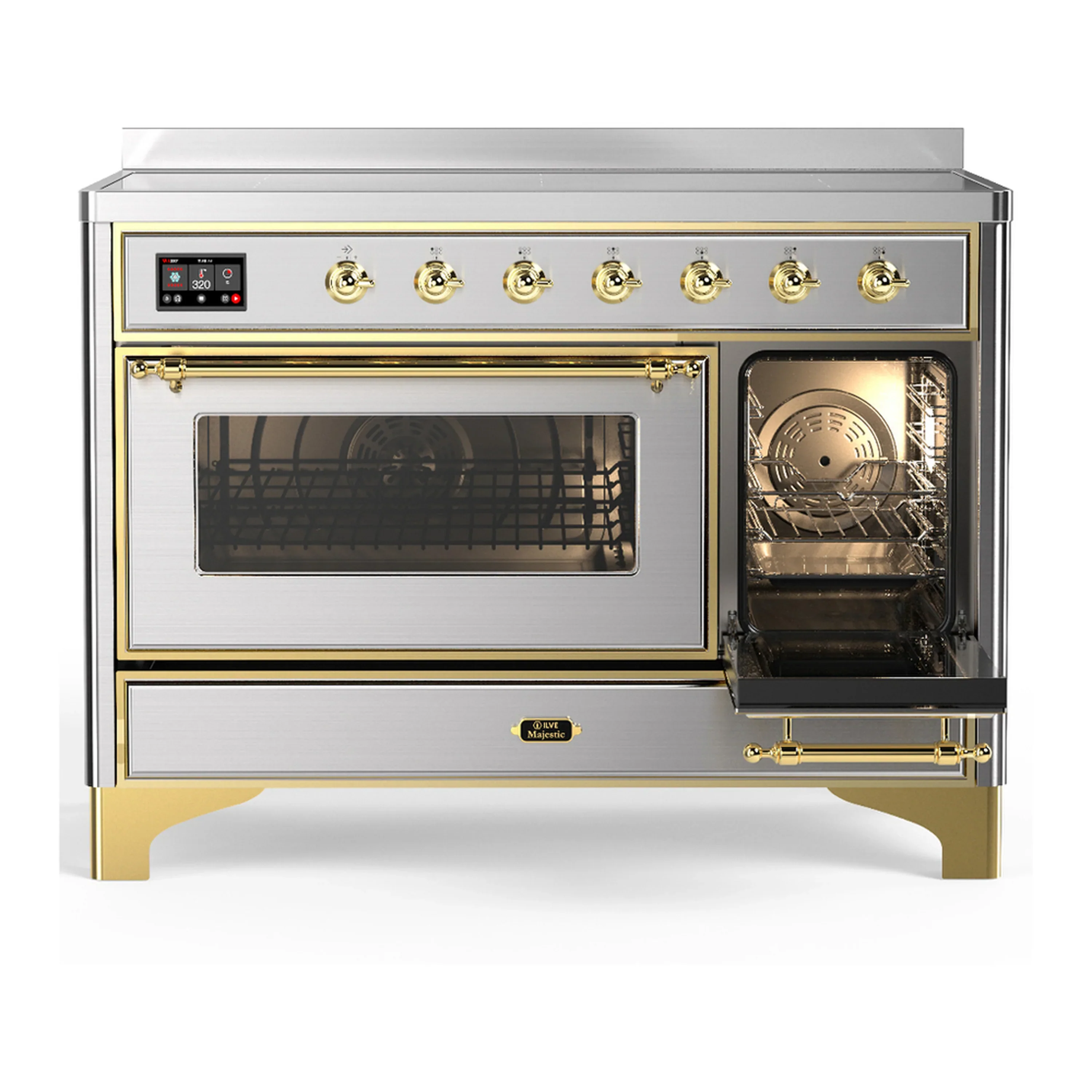 ILVE Majestic III 48-Inch Induction Range with 6 Induction Elements and Triple Glass Door Electric Oven in Stainless Steel with Brass Trim (UMIB48NR3SSG) - Image 4