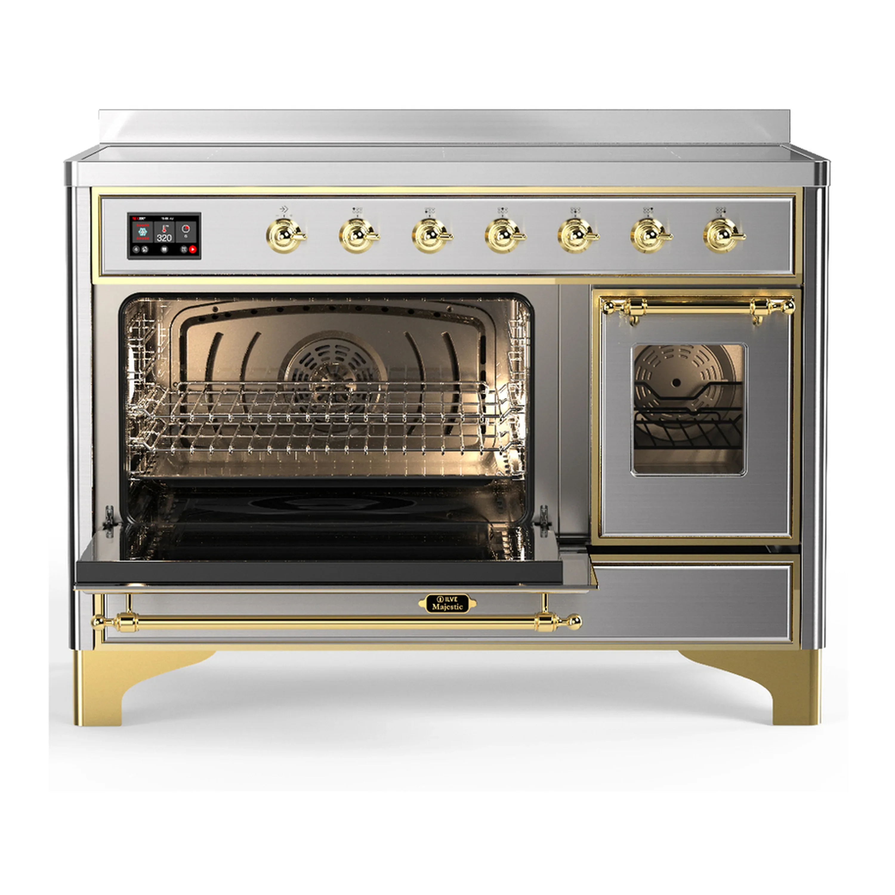 ILVE Majestic III 48-Inch Induction Range with 6 Induction Elements and Triple Glass Door Electric Oven in Stainless Steel with Brass Trim (UMIB48NR3SSG) - Image 5