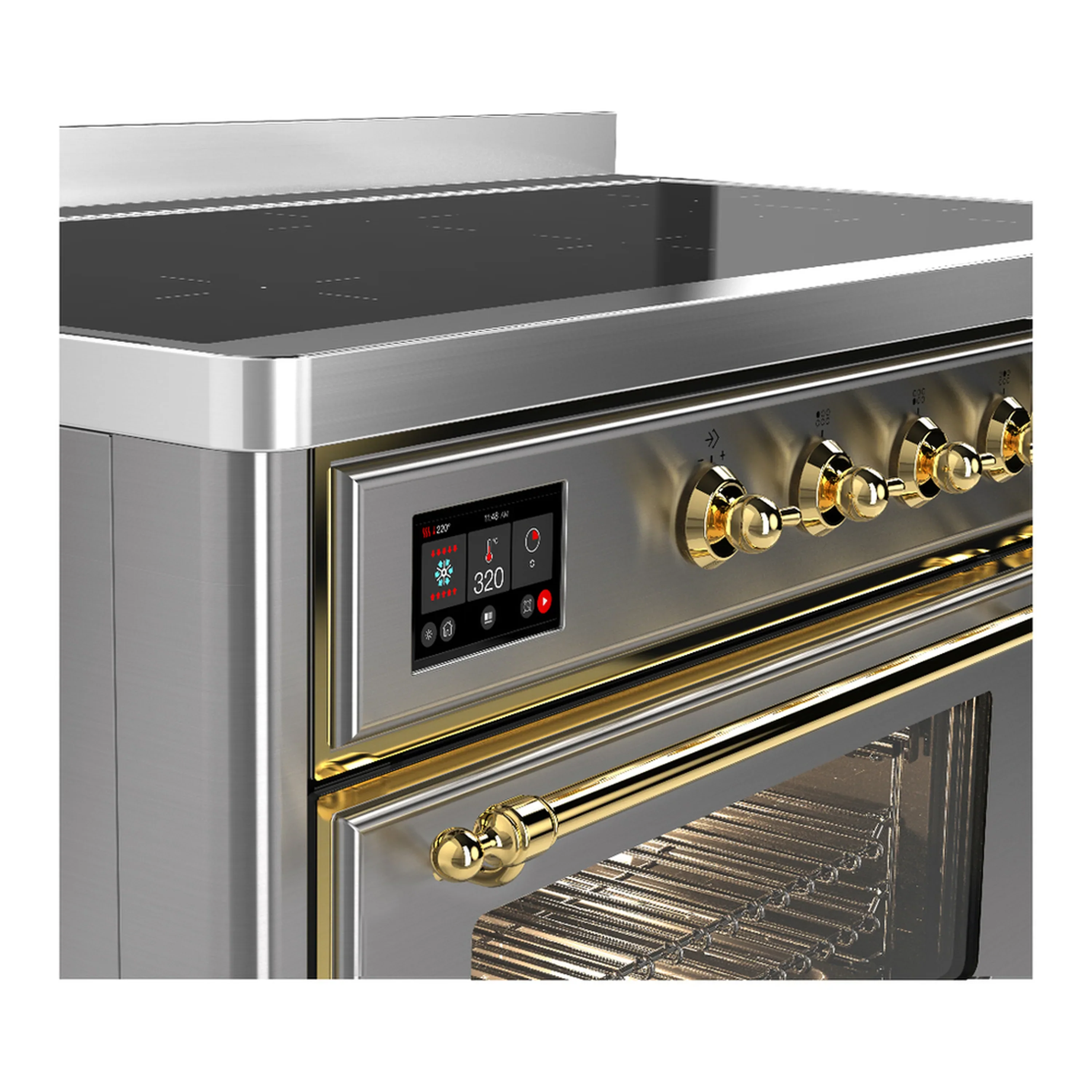 ILVE Majestic III 48-Inch Induction Range with 6 Induction Elements and Triple Glass Door Electric Oven in Stainless Steel with Brass Trim (UMIB48NR3SSG) - Image 7