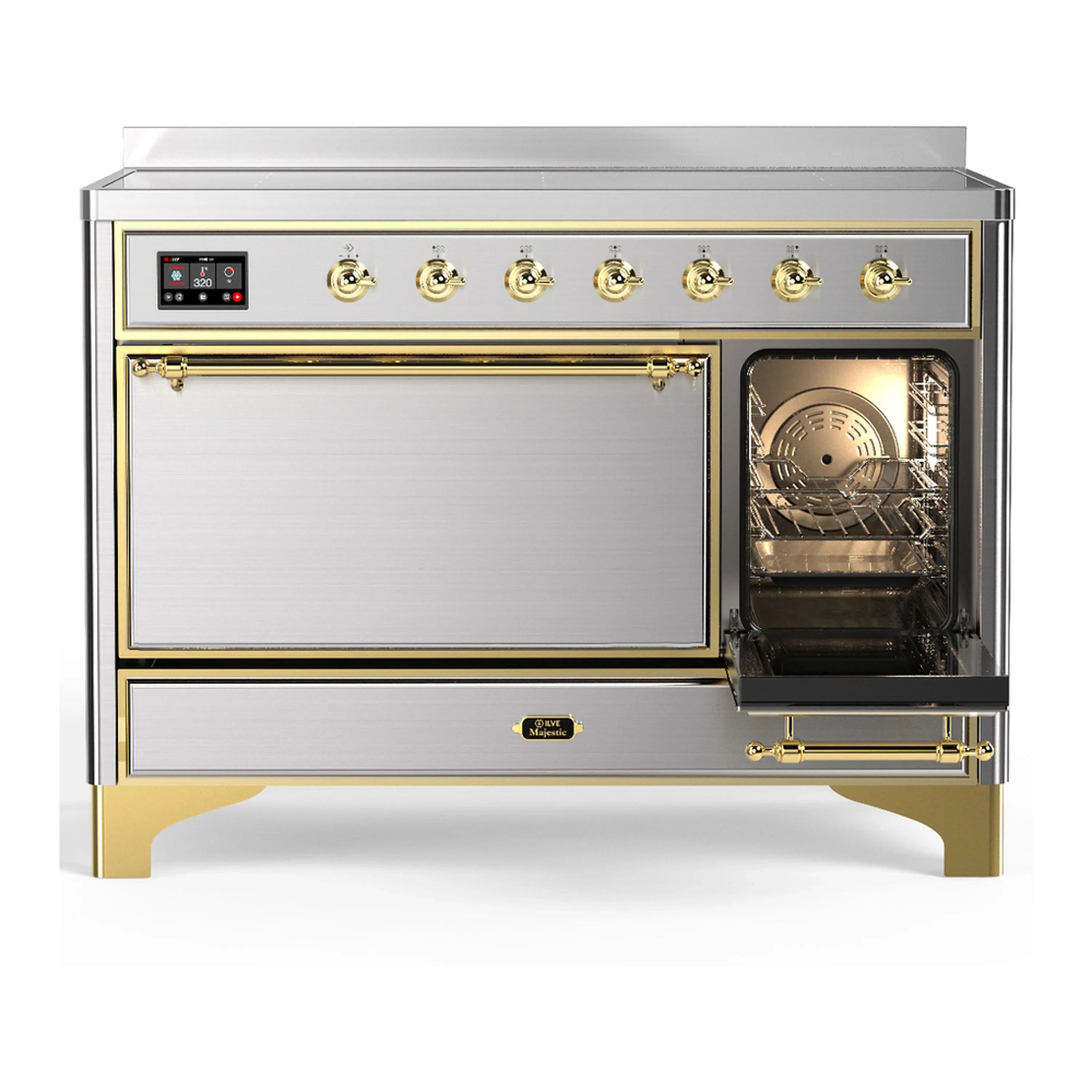 ILVE Majestic III 48-Inch Induction Range with 6 Induction Elements and Solid Door Electric Oven in Stainless Steel with Brass Trim (UMIB48QNR3SSG) - Image 4