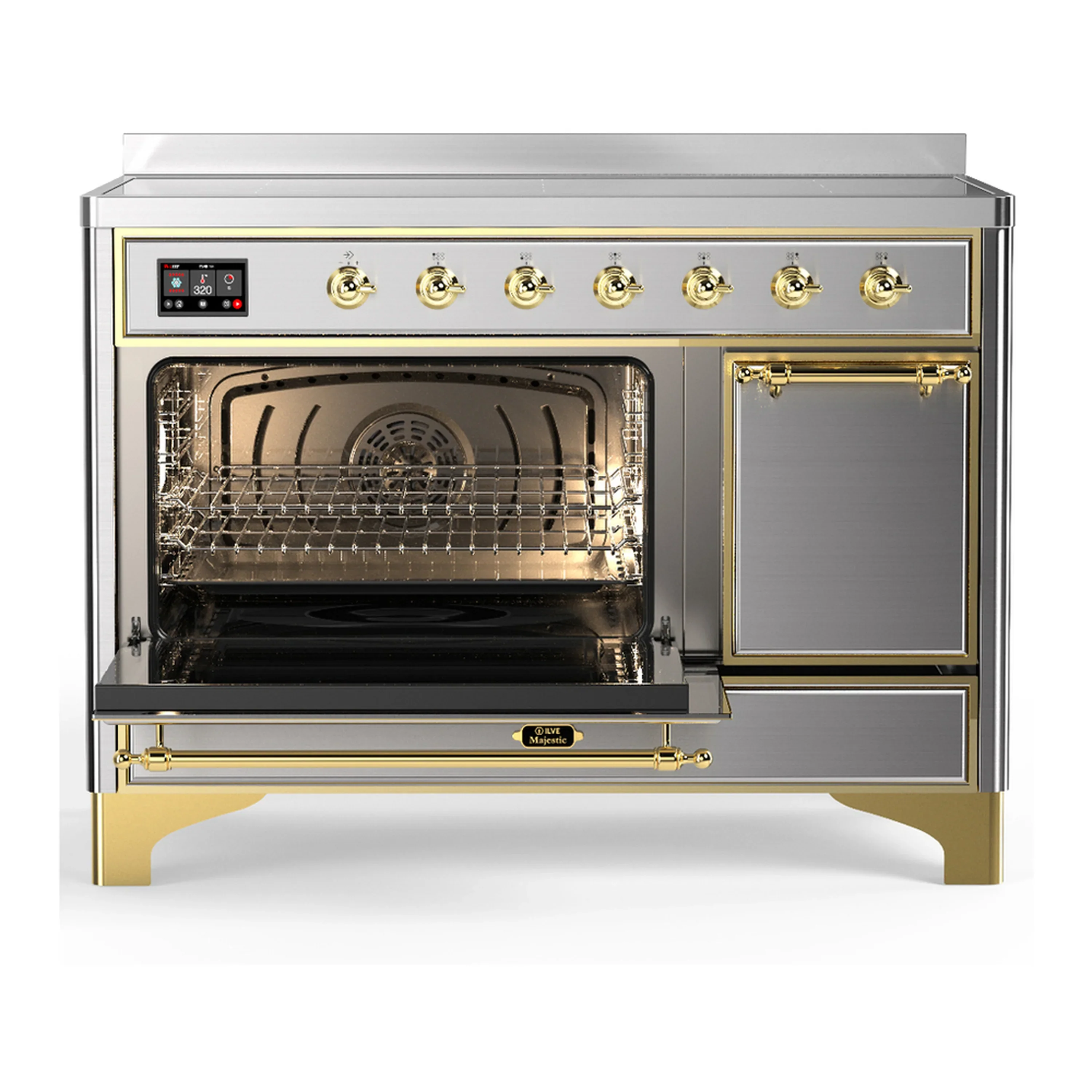 ILVE Majestic III 48-Inch Induction Range with 6 Induction Elements and Solid Door Electric Oven in Stainless Steel with Brass Trim (UMIB48QNR3SSG) - Image 5