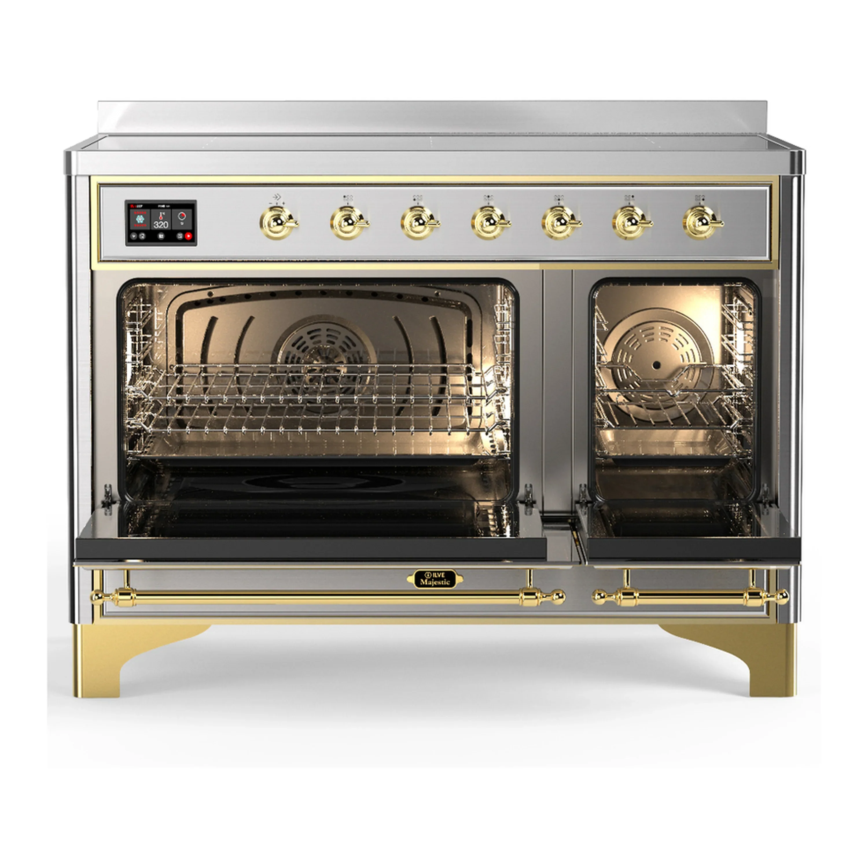 ILVE Majestic III 48-Inch Induction Range with 6 Induction Elements and Solid Door Electric Oven in Stainless Steel with Brass Trim (UMIB48QNR3SSG) - Image 6