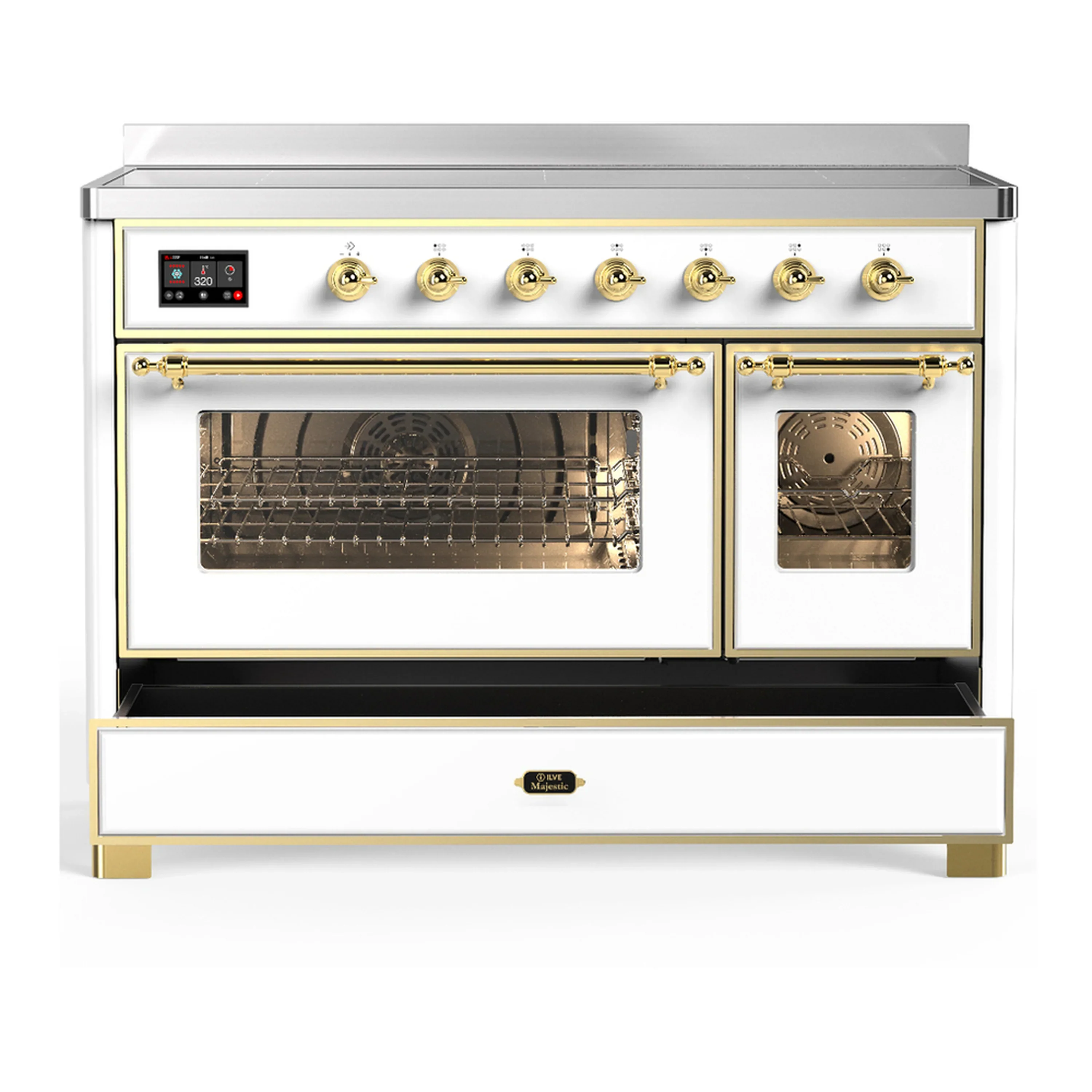 ILVE Majestic III 48-Inch Induction Range with 6 Induction Elements and Triple Glass Door Electric Oven in White with Brass Trim (UMIB48NR3WHG) - Image 3