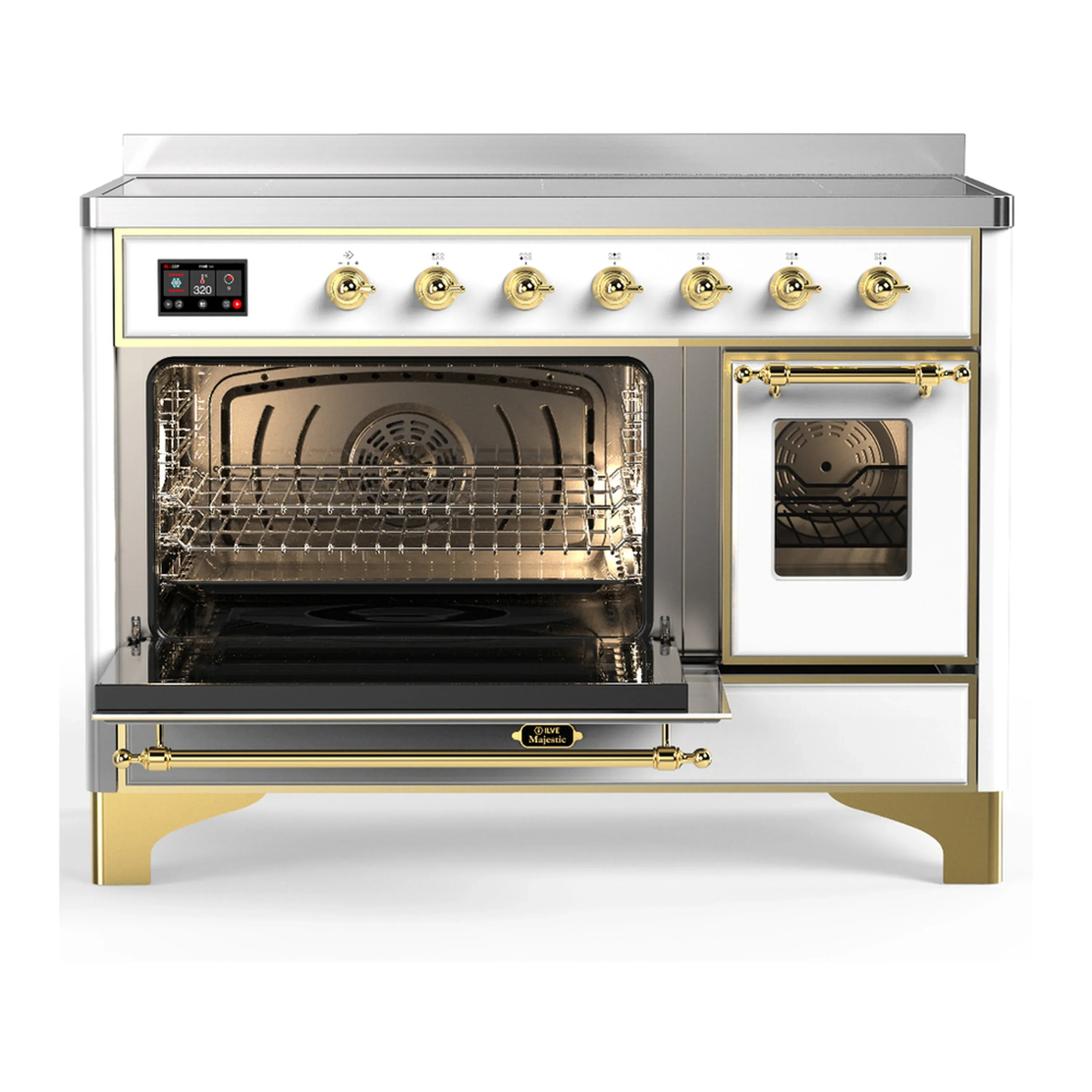 ILVE Majestic III 48-Inch Induction Range with 6 Induction Elements and Triple Glass Door Electric Oven in White with Brass Trim (UMIB48NR3WHG) - Image 5