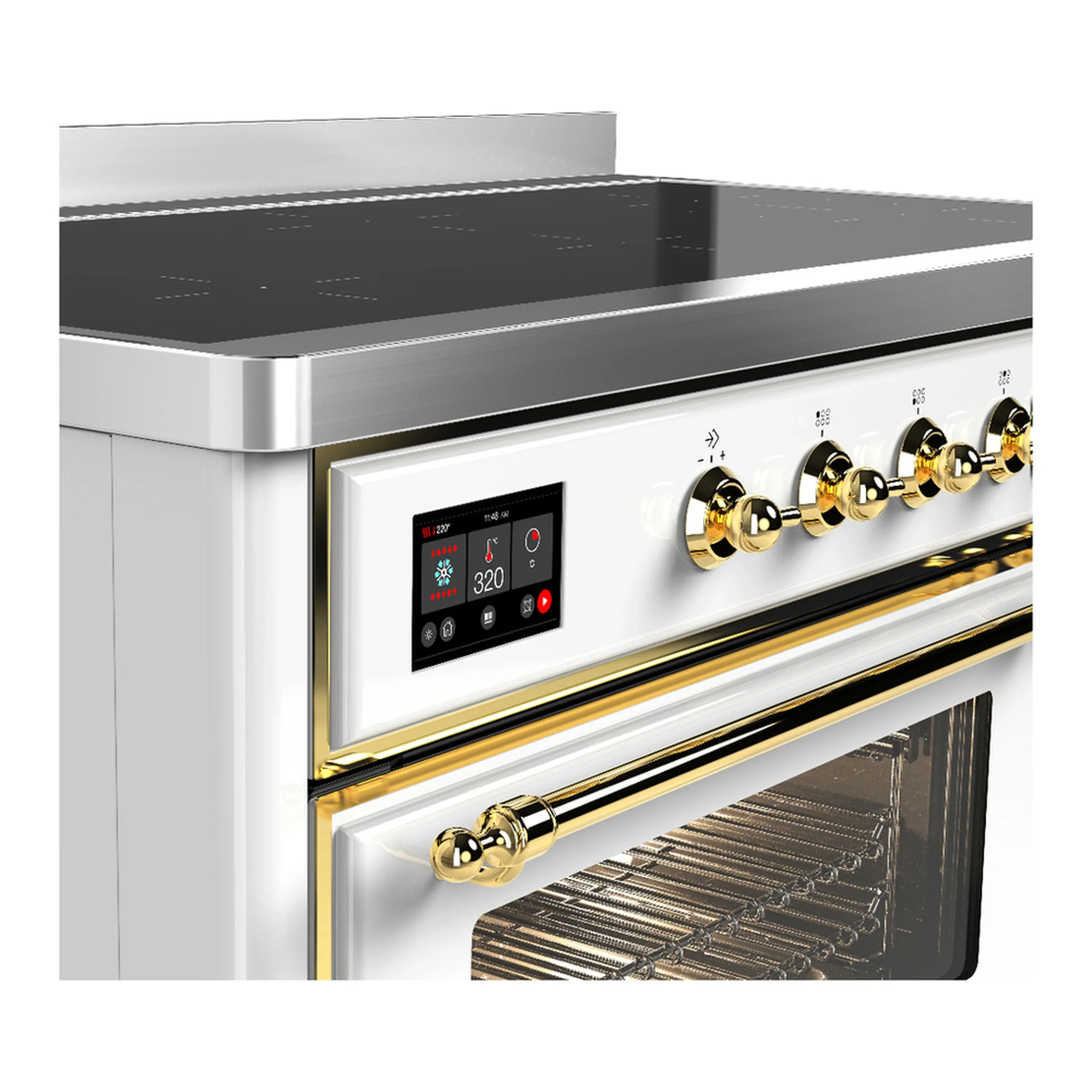 ILVE Majestic III 48-Inch Induction Range with 6 Induction Elements and Triple Glass Door Electric Oven in White with Brass Trim (UMIB48NR3WHG) - Image 7