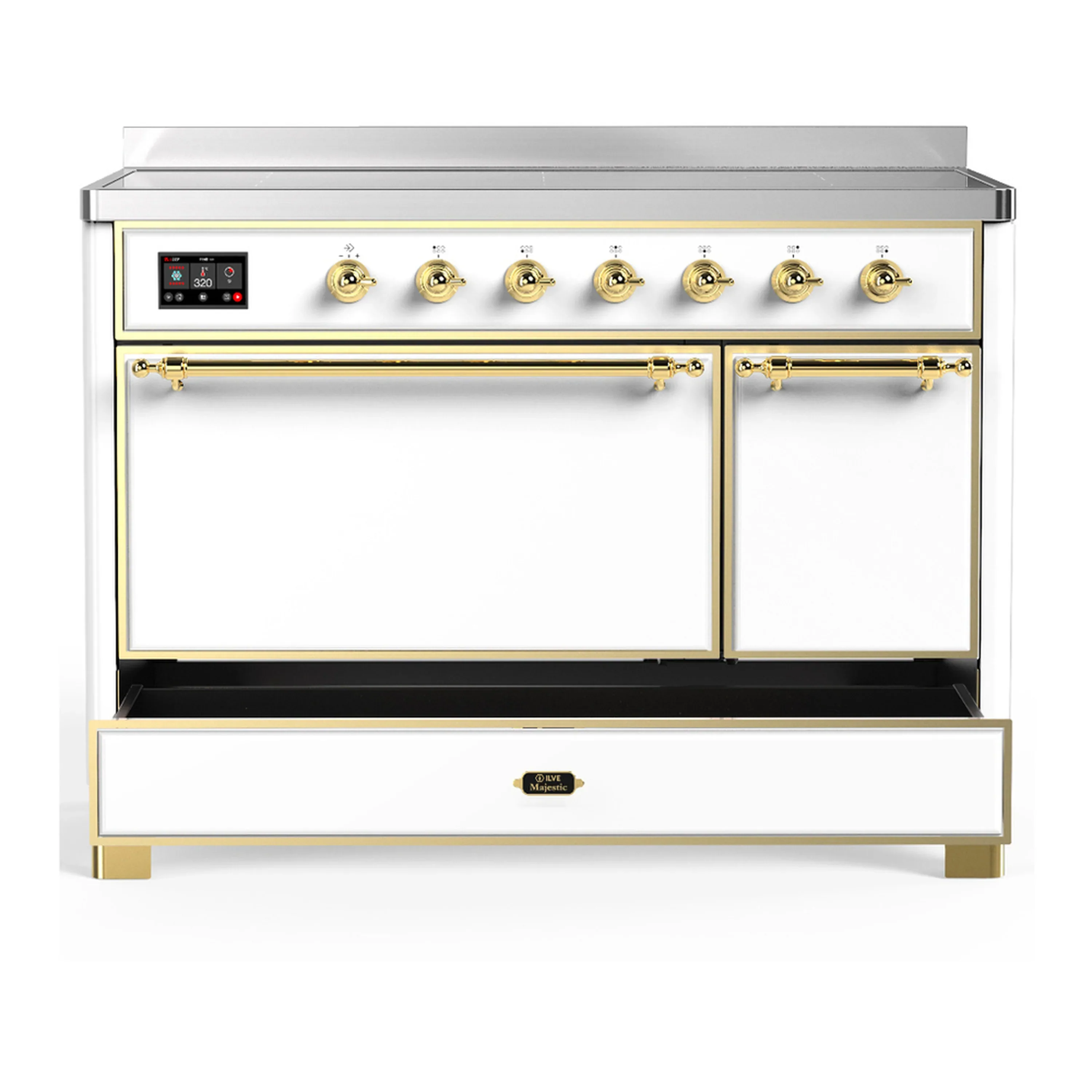 ILVE Majestic III 48-Inch Induction Range with 6 Induction Elements and Solid Door Electric Oven in White with Brass Trim (UMIB48QNR3WHG) - Image 3