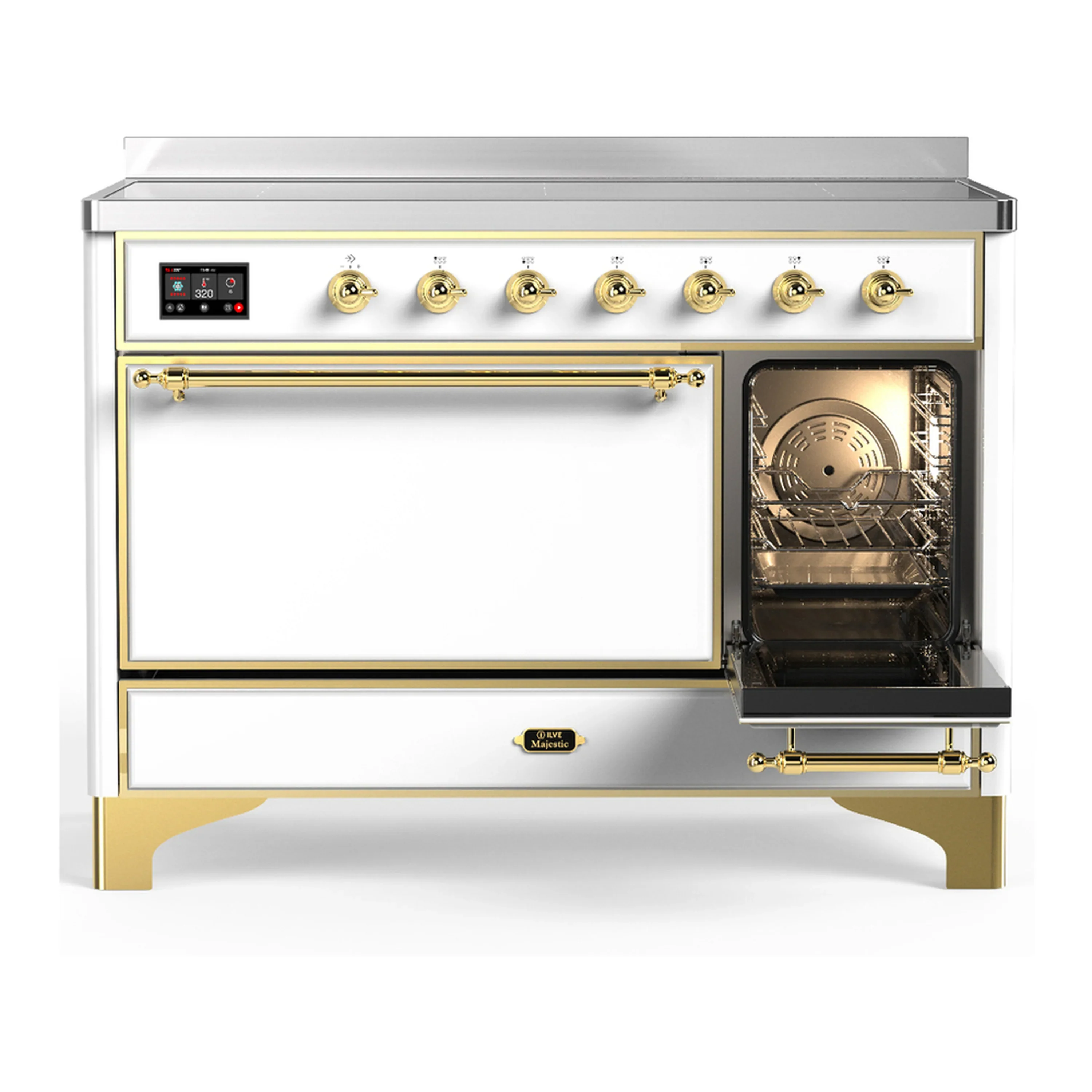 ILVE Majestic III 48-Inch Induction Range with 6 Induction Elements and Solid Door Electric Oven in White with Brass Trim (UMIB48QNR3WHG) - Image 4