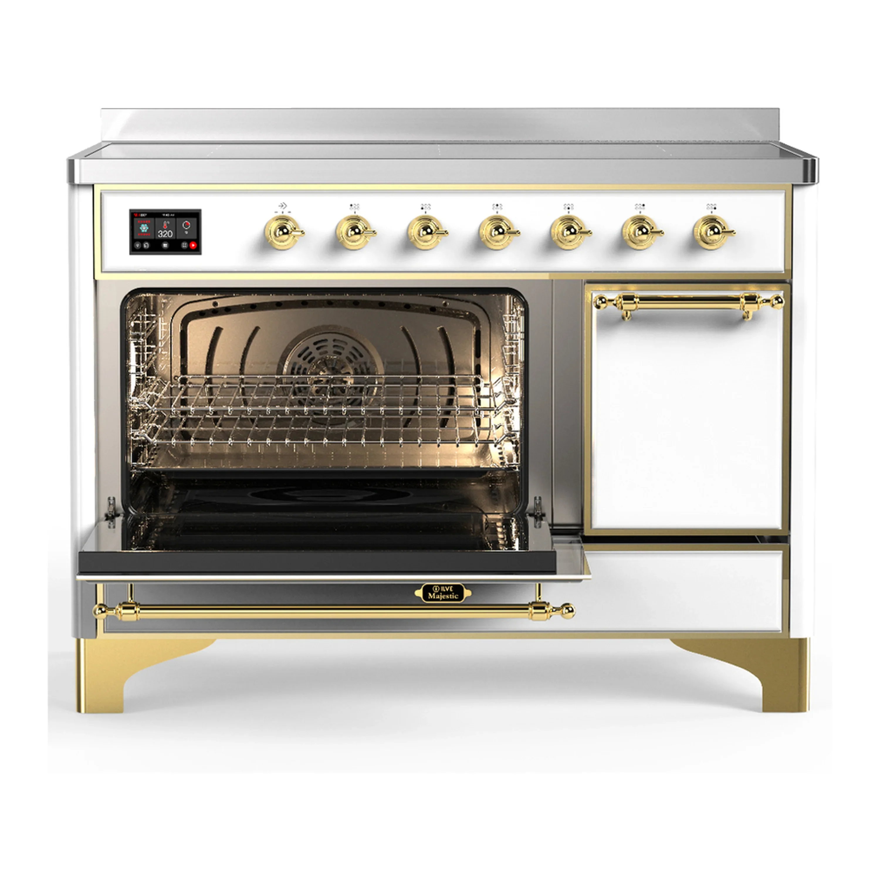 ILVE Majestic III 48-Inch Induction Range with 6 Induction Elements and Solid Door Electric Oven in White with Brass Trim (UMIB48QNR3WHG) - Image 5