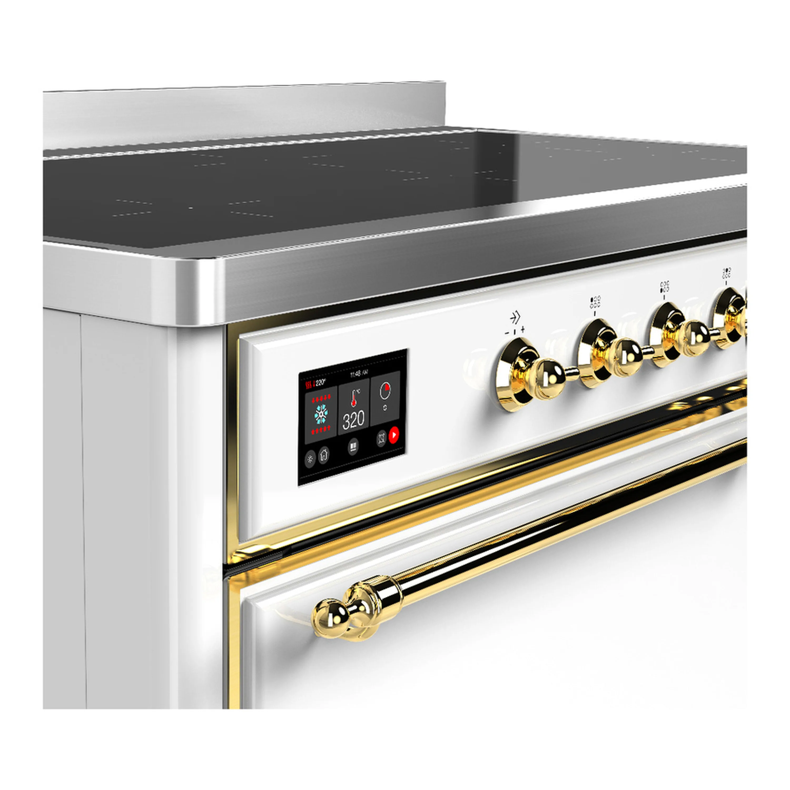 ILVE Majestic III 48-Inch Induction Range with 6 Induction Elements and Solid Door Electric Oven in White with Brass Trim (UMIB48QNR3WHG) - Image 7