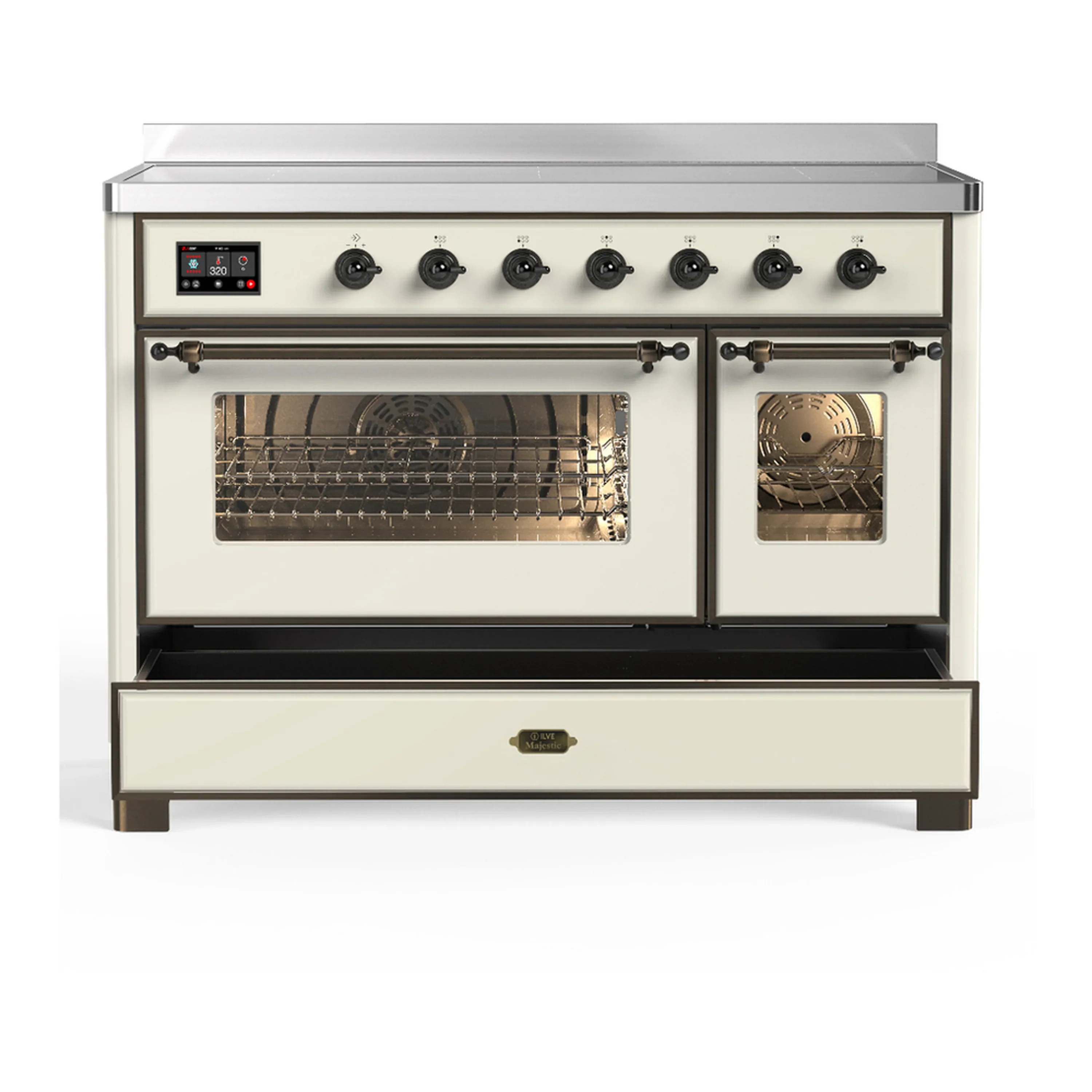 ILVE Majestic III 48-Inch Induction Range with 6 Induction Elements and Triple Glass Door Electric Oven in Antique White with Burnished Trim (UMIB48NR3AWB) - Image 3