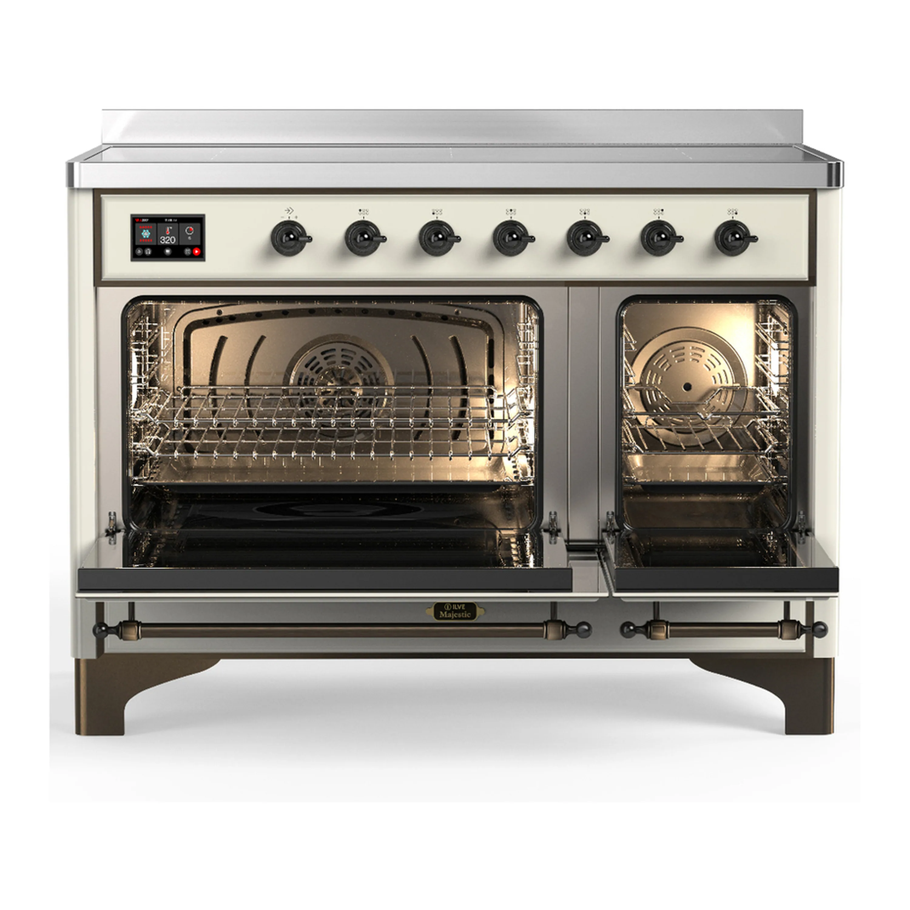 ILVE Majestic III 48-Inch Induction Range with 6 Induction Elements and Solid Door Electric Oven in Antique White with Burnished Trim (UMIB48QNR3AWB) - Image 6