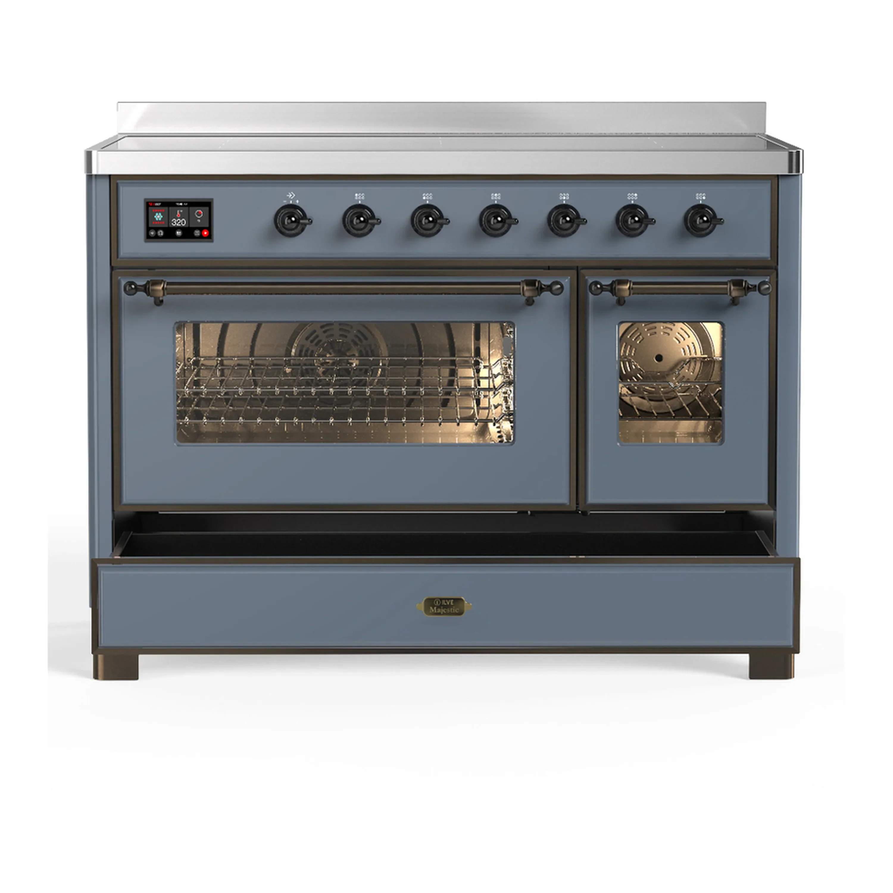 ILVE Majestic III 48-Inch Induction Range with 6 Induction Elements and Triple Glass Door Electric Oven in Blue Grey with Burnished Trim (UMIB48NR3BGB) - Image 3