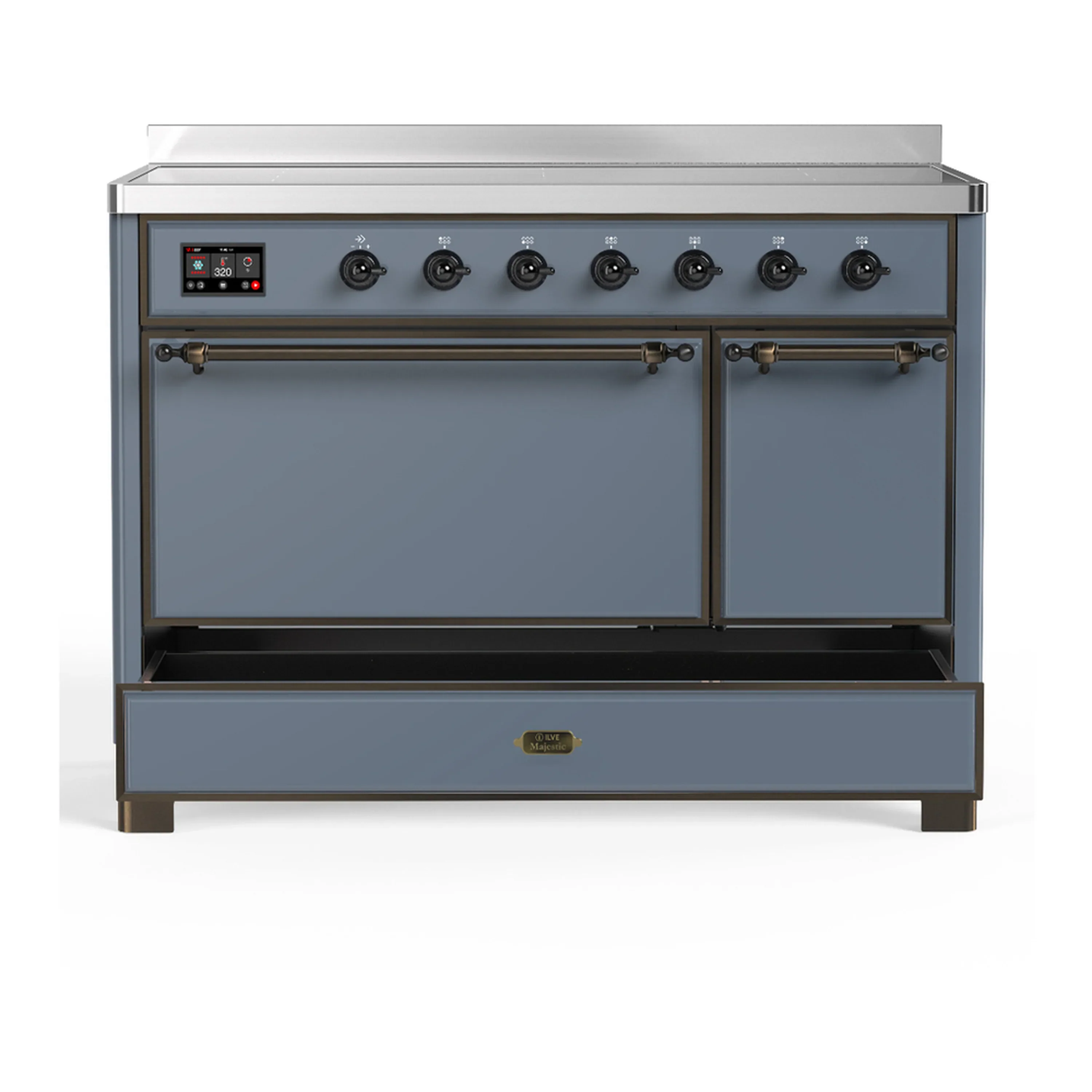 ILVE Majestic III 48-Inch Induction Range with 6 Induction Elements and Solid Door Electric Oven in Blue Grey with Burnished Trim (UMIB48QNR3BGB) - Image 3