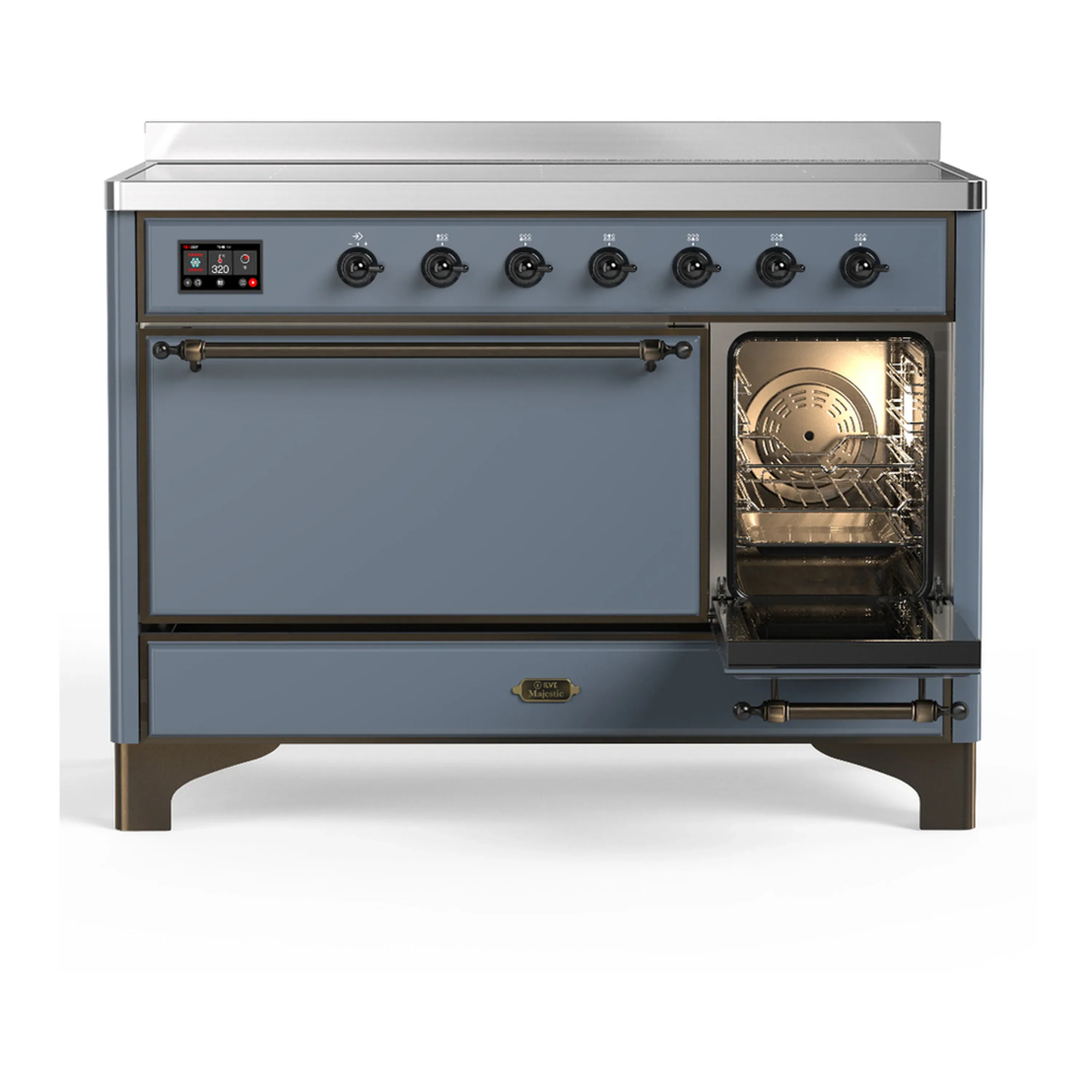 ILVE Majestic III 48-Inch Induction Range with 6 Induction Elements and Solid Door Electric Oven in Blue Grey with Burnished Trim (UMIB48QNR3BGB) - Image 4