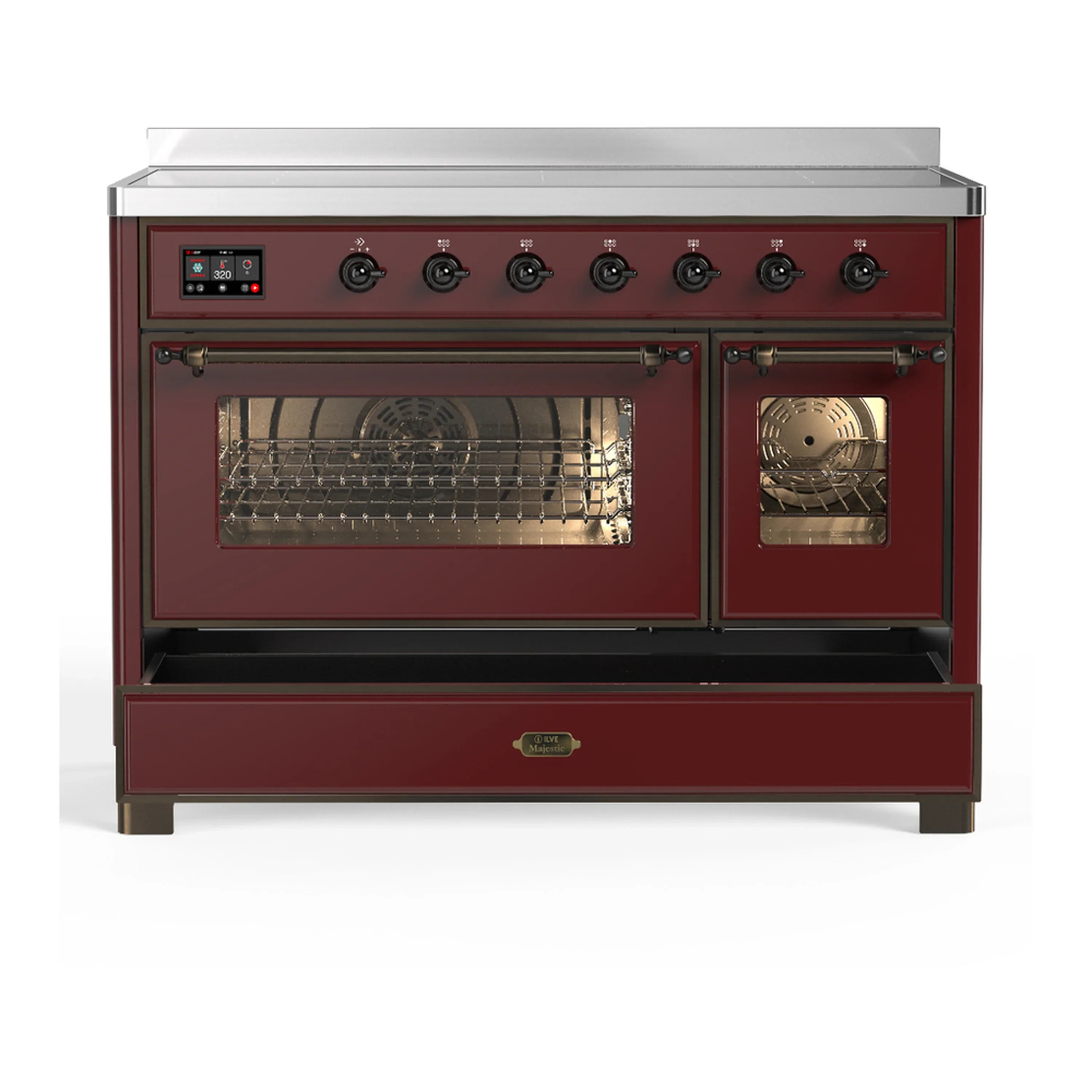 ILVE Majestic III 48-Inch Induction Range with 6 Induction Elements and Triple Glass Door Electric Oven in Burgundy with Burnished Trim (UMIB48NR3BUB) - Image 3
