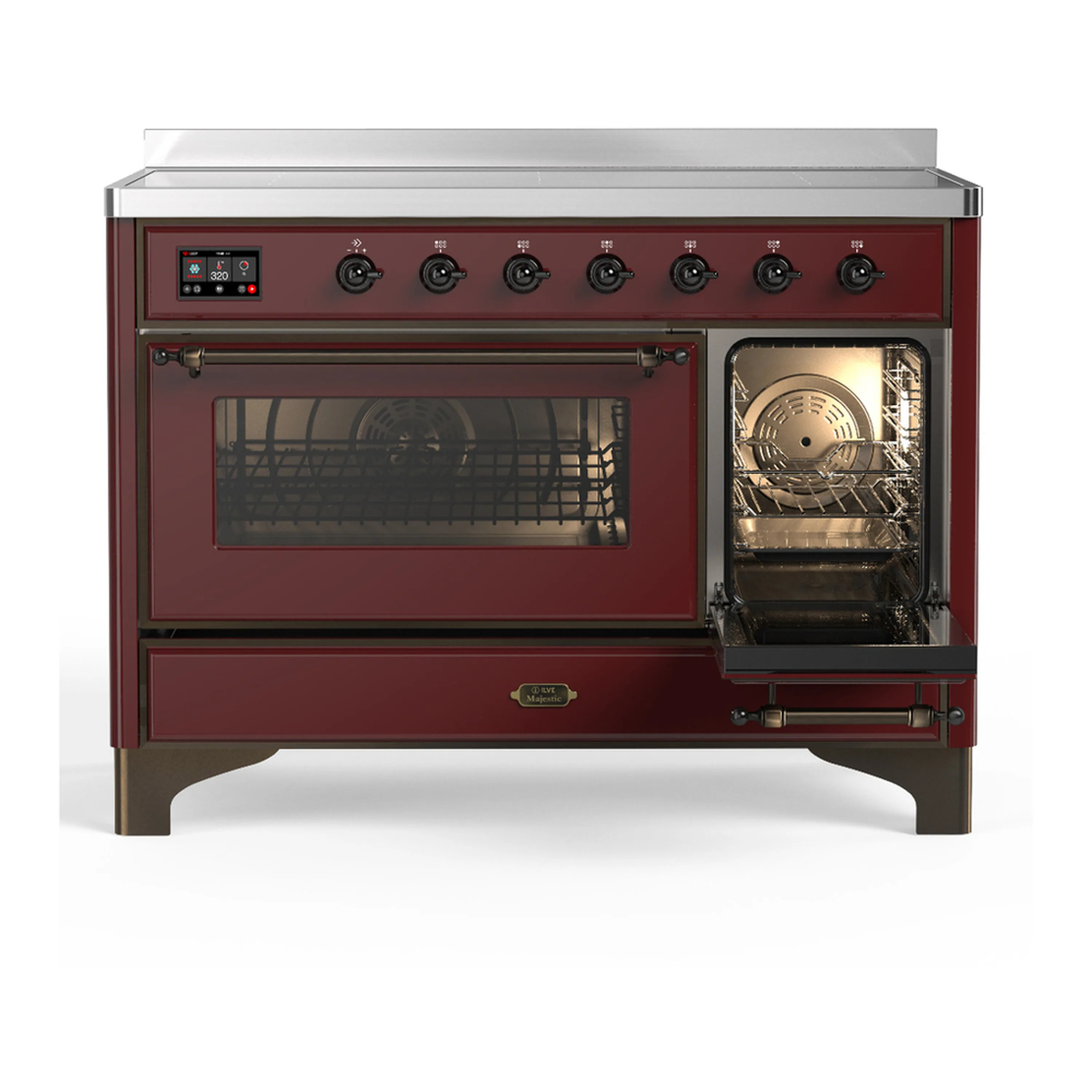 ILVE Majestic III 48-Inch Induction Range with 6 Induction Elements and Triple Glass Door Electric Oven in Burgundy with Burnished Trim (UMIB48NR3BUB) - Image 4