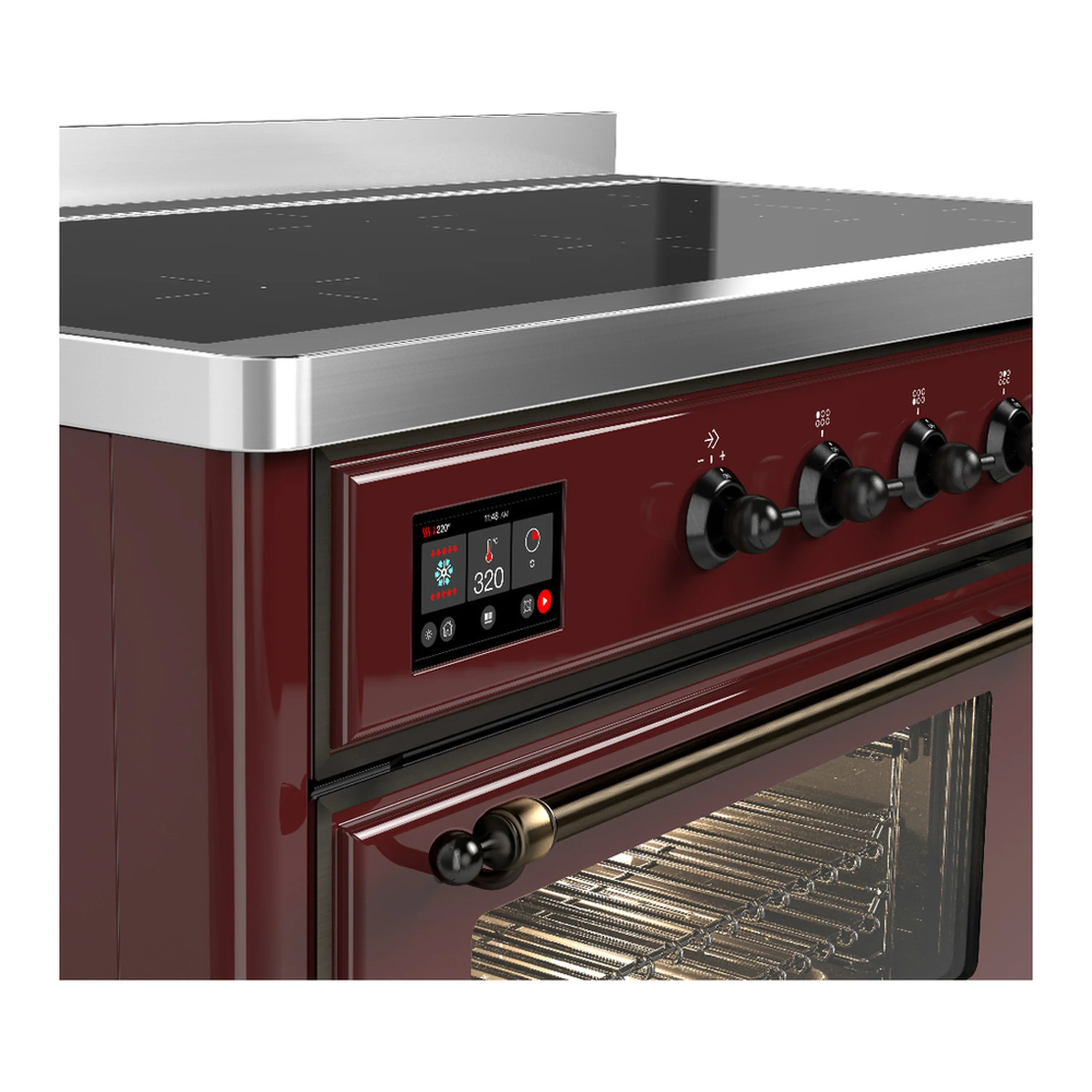 ILVE Majestic III 48-Inch Induction Range with 6 Induction Elements and Triple Glass Door Electric Oven in Burgundy with Burnished Trim (UMIB48NR3BUB) - Image 7