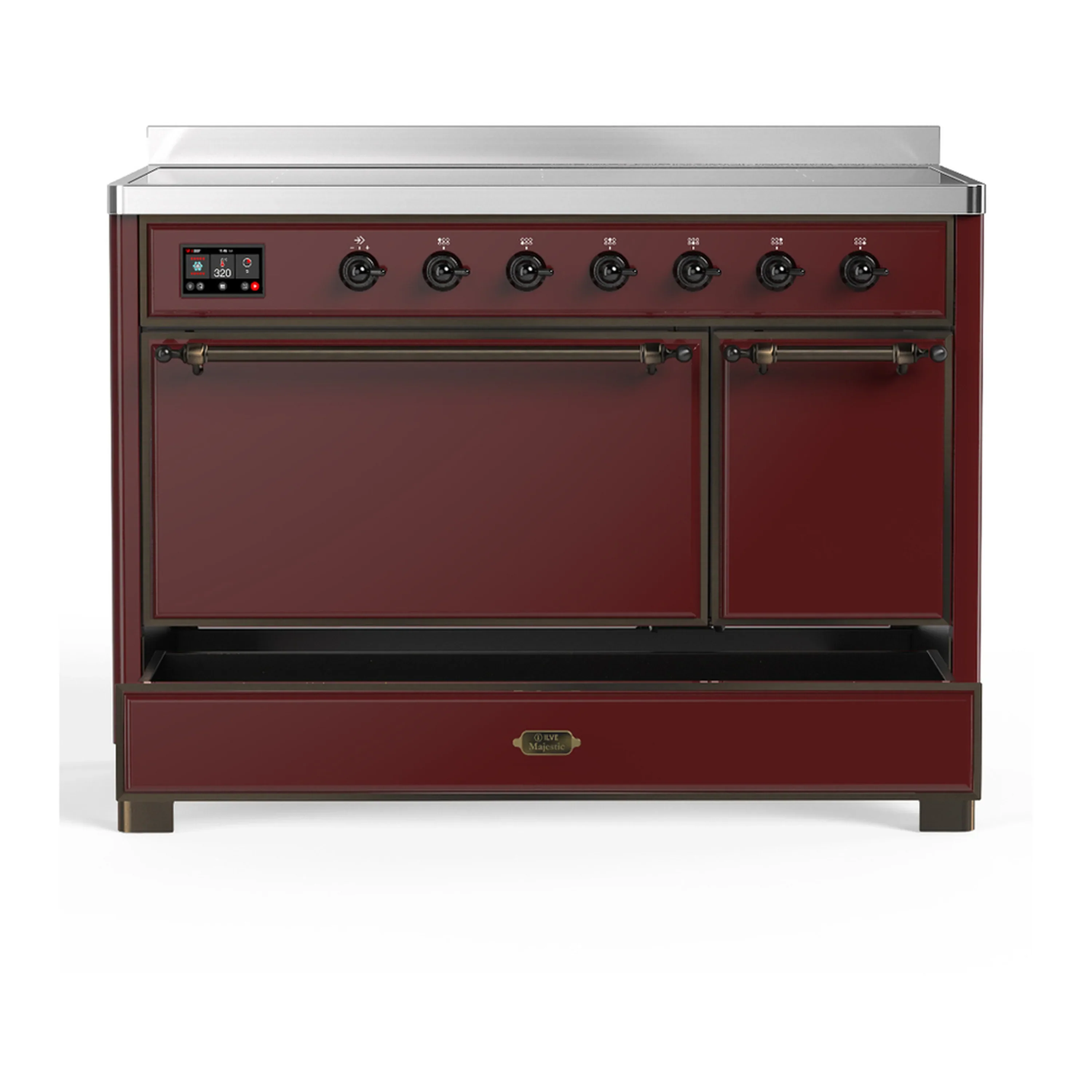 ILVE Majestic III 48-Inch Induction Range with 6 Induction Elements and Solid Door Electric Oven in Burgundy with Burnished Trim (UMIB48QNR3BUB) - Image 3