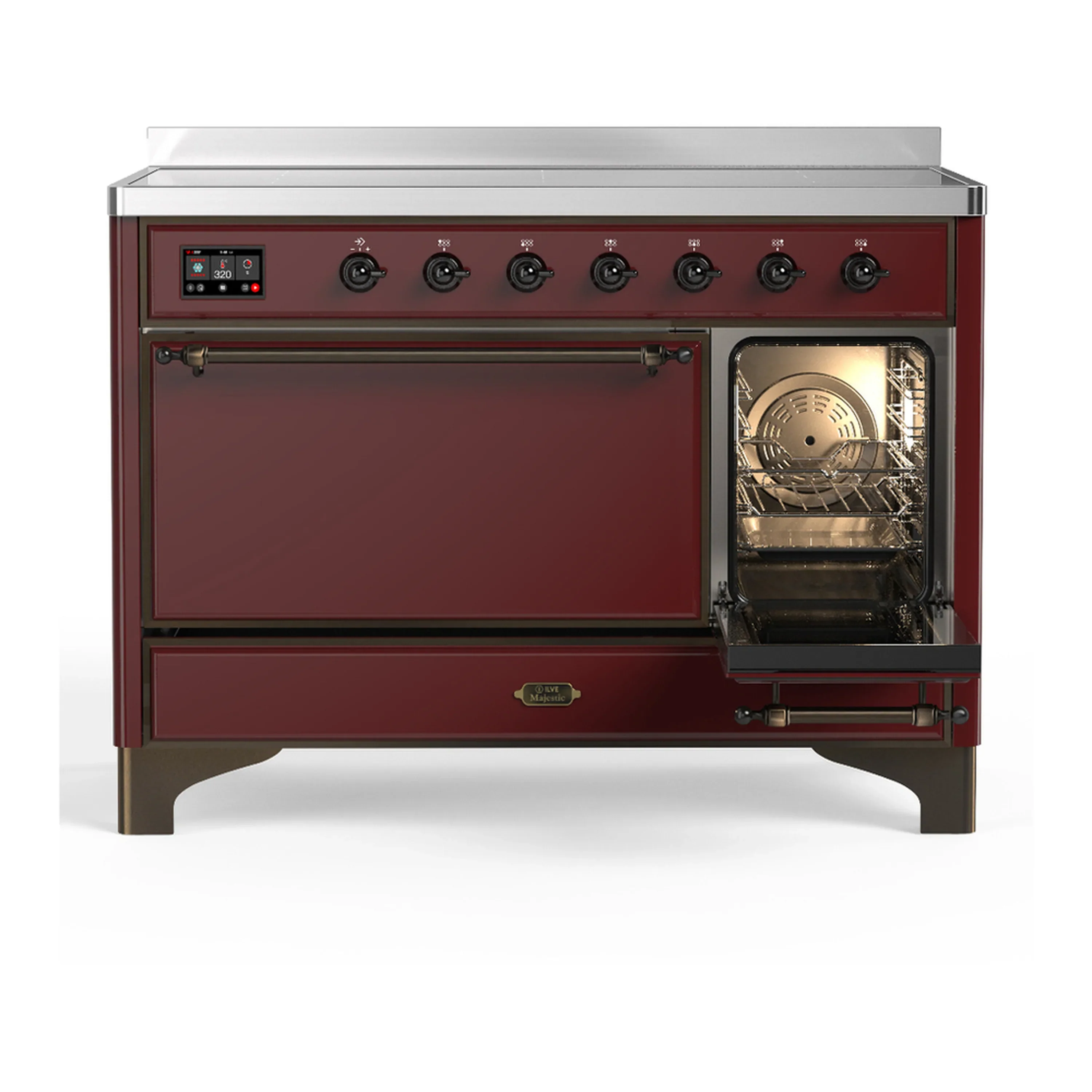 ILVE Majestic III 48-Inch Induction Range with 6 Induction Elements and Solid Door Electric Oven in Burgundy with Burnished Trim (UMIB48QNR3BUB) - Image 4