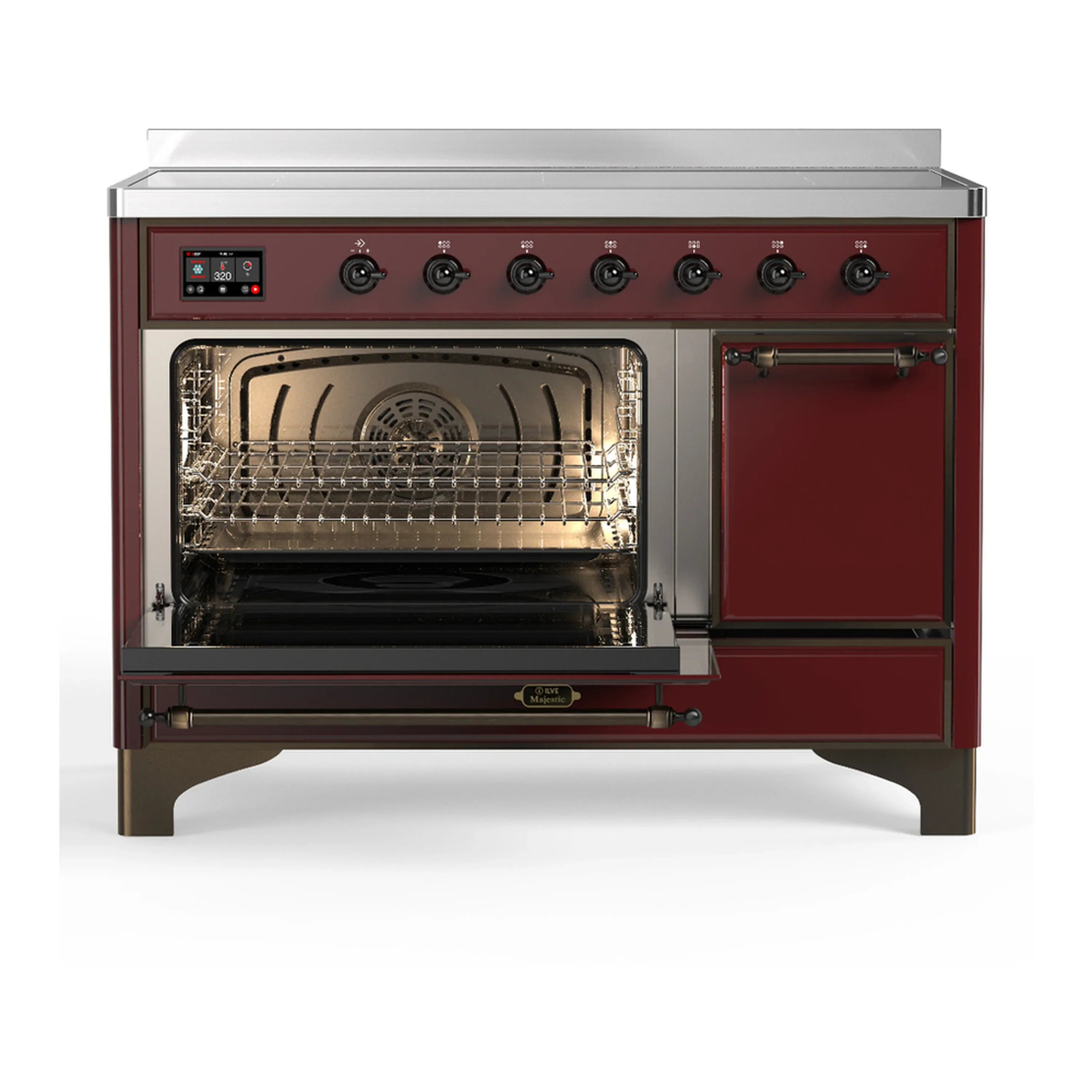 ILVE Majestic III 48-Inch Induction Range with 6 Induction Elements and Solid Door Electric Oven in Burgundy with Burnished Trim (UMIB48QNR3BUB) - Image 5
