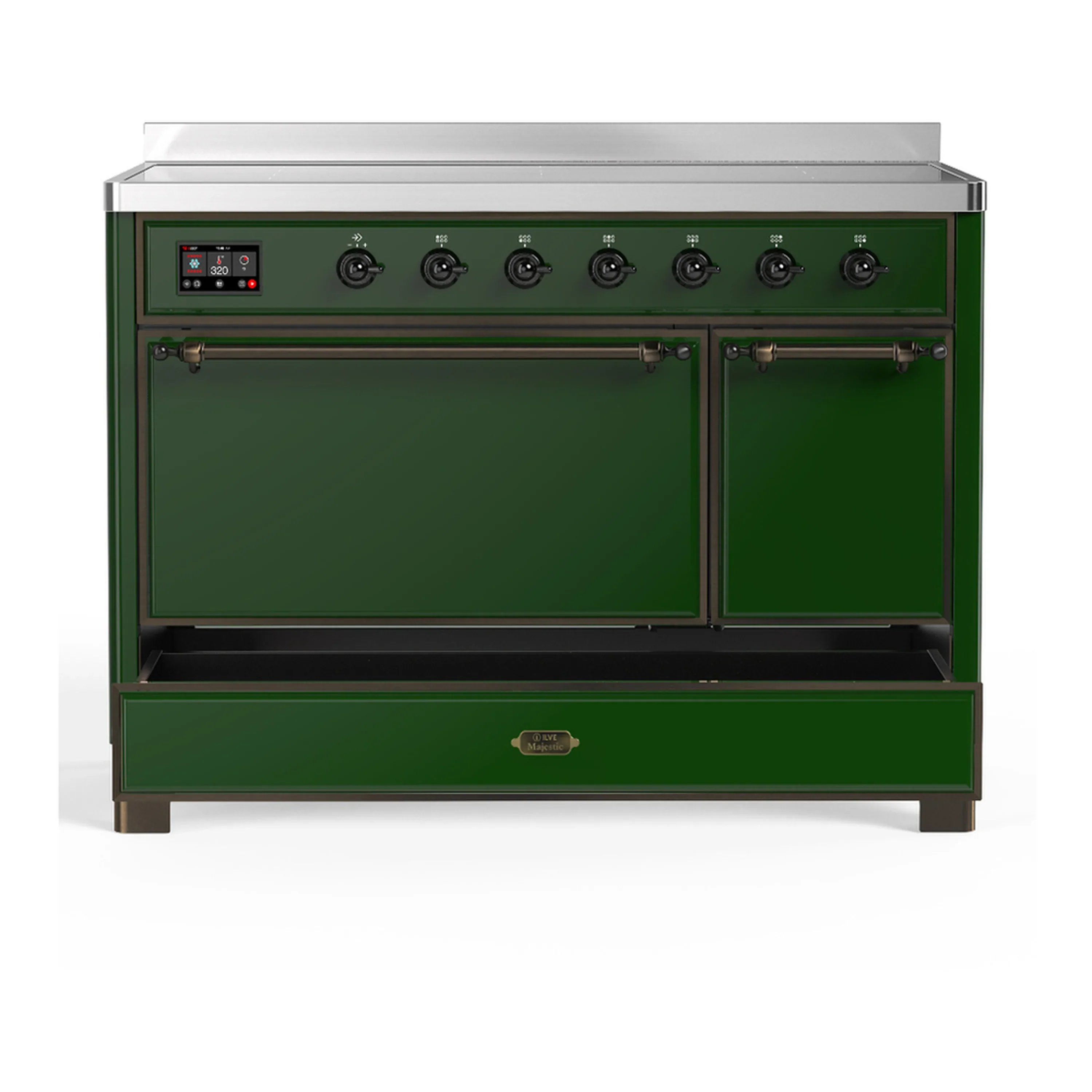 ILVE Majestic III 48-Inch Induction Range with 6 Induction Elements and Solid Door Electric Oven in Emerald Green with Burnished Trim (UMIB48QNR3EGB) - Image 3