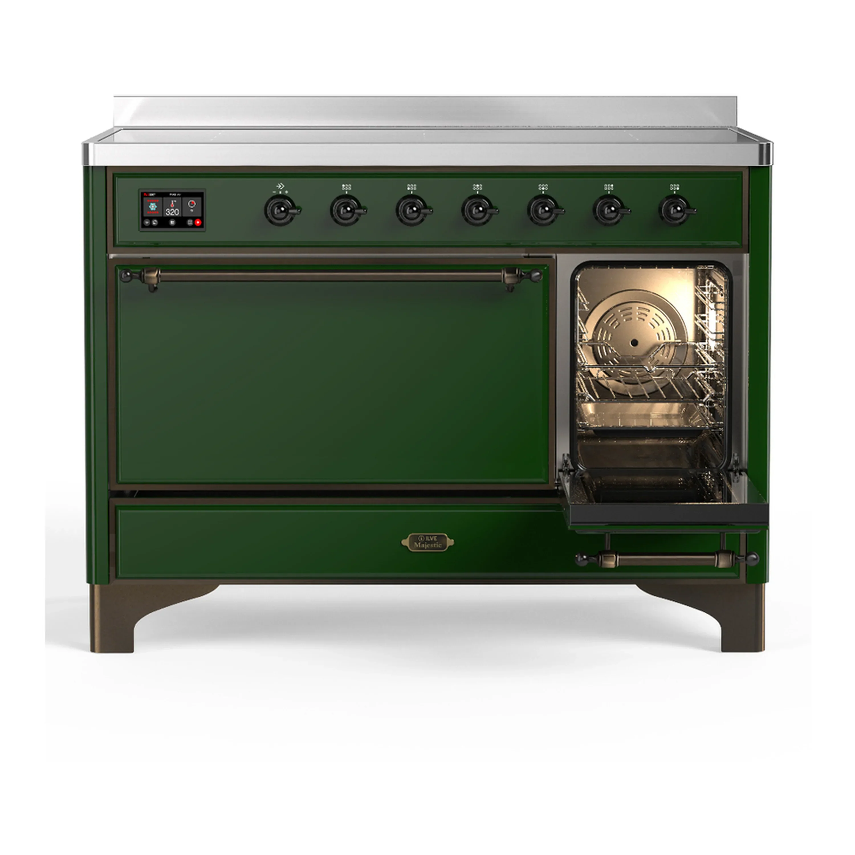 ILVE Majestic III 48-Inch Induction Range with 6 Induction Elements and Solid Door Electric Oven in Emerald Green with Burnished Trim (UMIB48QNR3EGB) - Image 4
