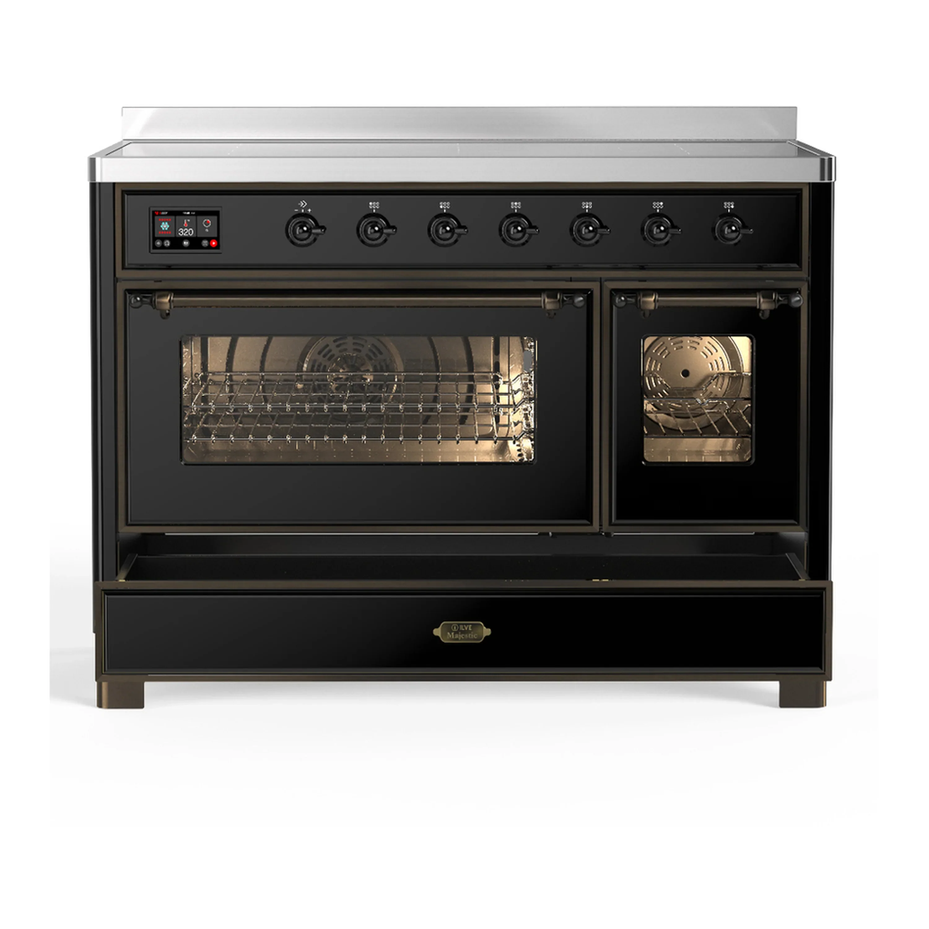 ILVE Majestic III 48-Inch Induction Range with 6 Induction Elements and Triple Glass Door Electric Oven in Glossy Black with Burnished Trim (UMIB48NR3BKB) - Image 3
