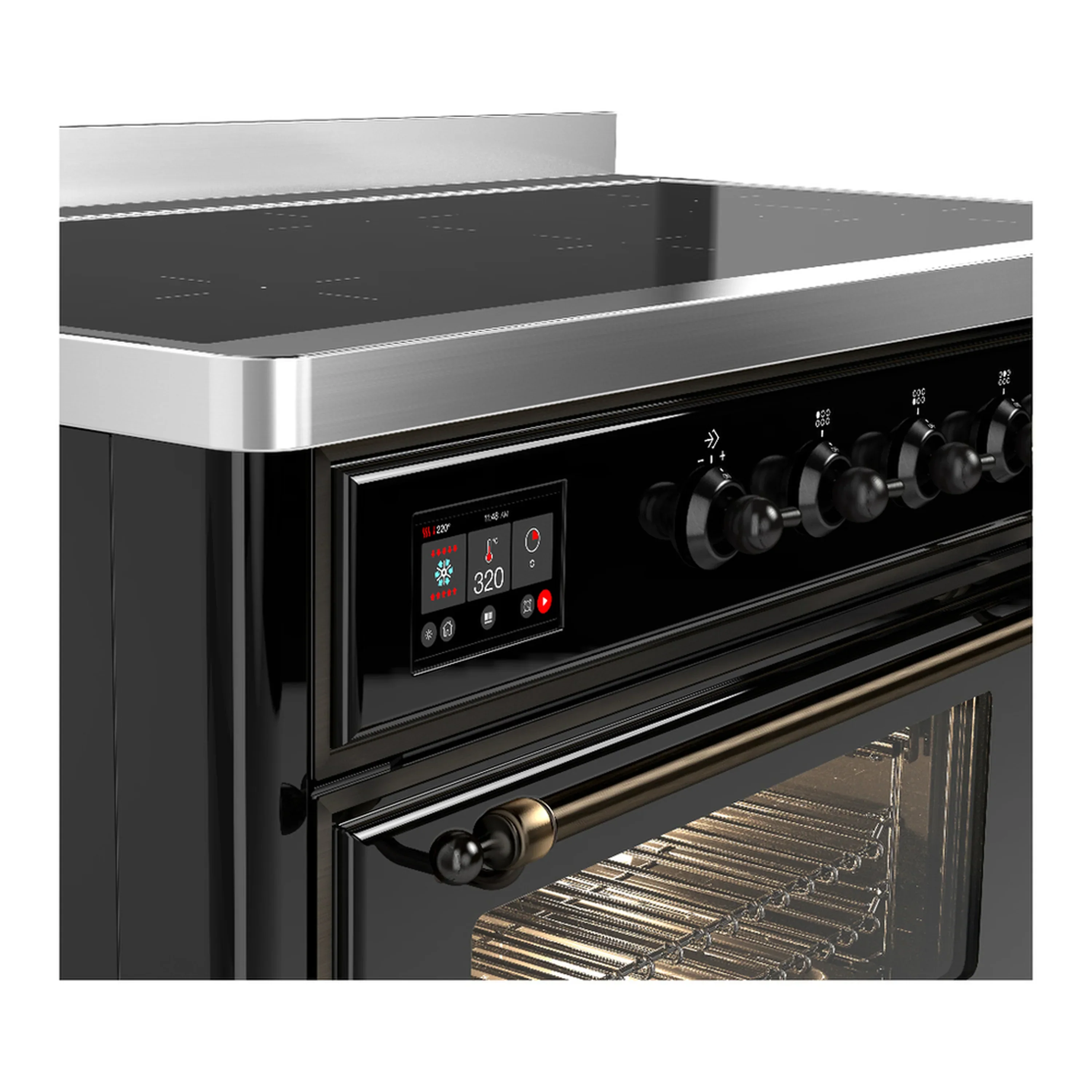 ILVE Majestic III 48-Inch Induction Range with 6 Induction Elements and Triple Glass Door Electric Oven in Glossy Black with Burnished Trim (UMIB48NR3BKB) - Image 7