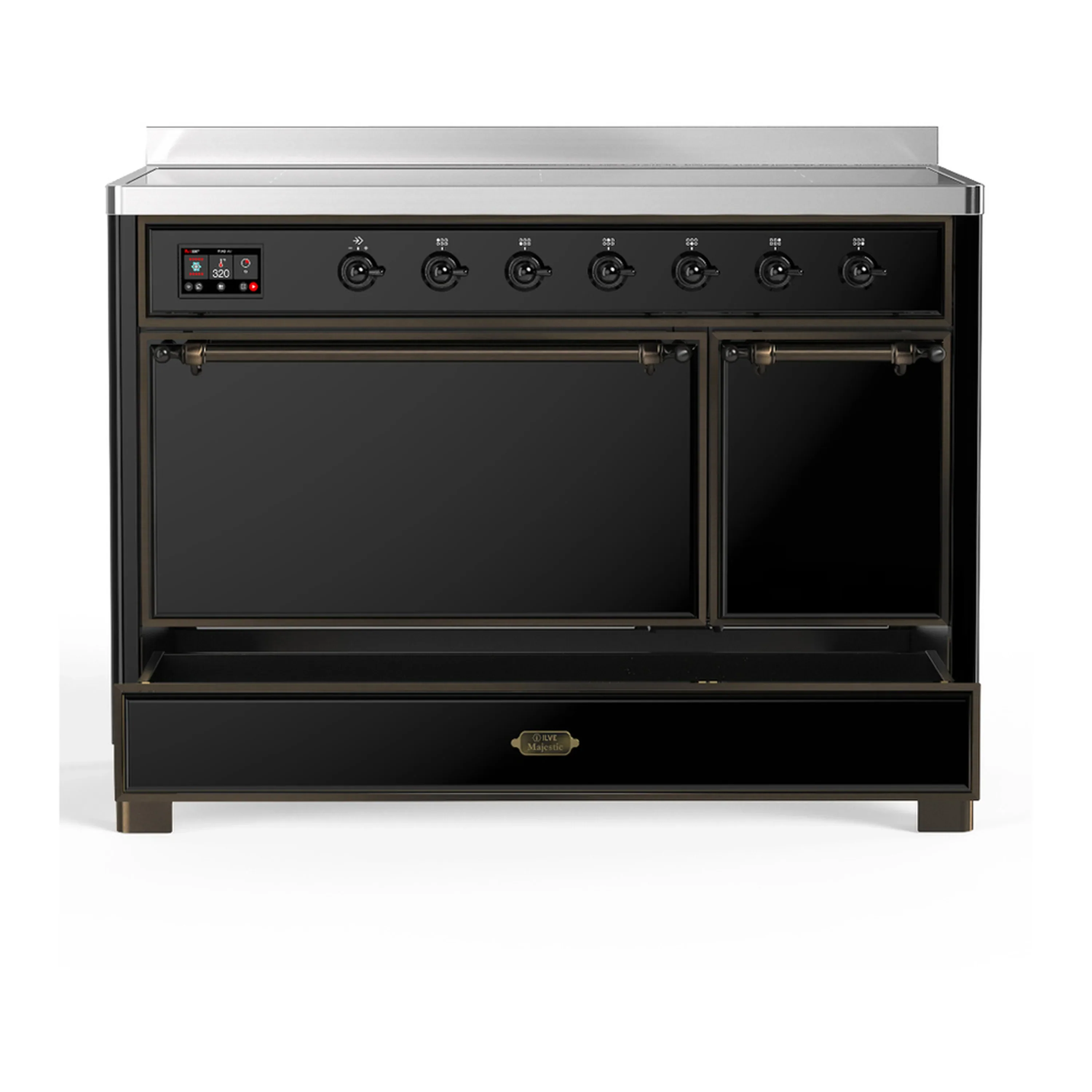 ILVE Majestic III 48-Inch Induction Range with 6 Induction Elements and Solid Door Electric Oven in Glossy Black with Burnished Trim (UMIB48QNR3BKB) - Image 3