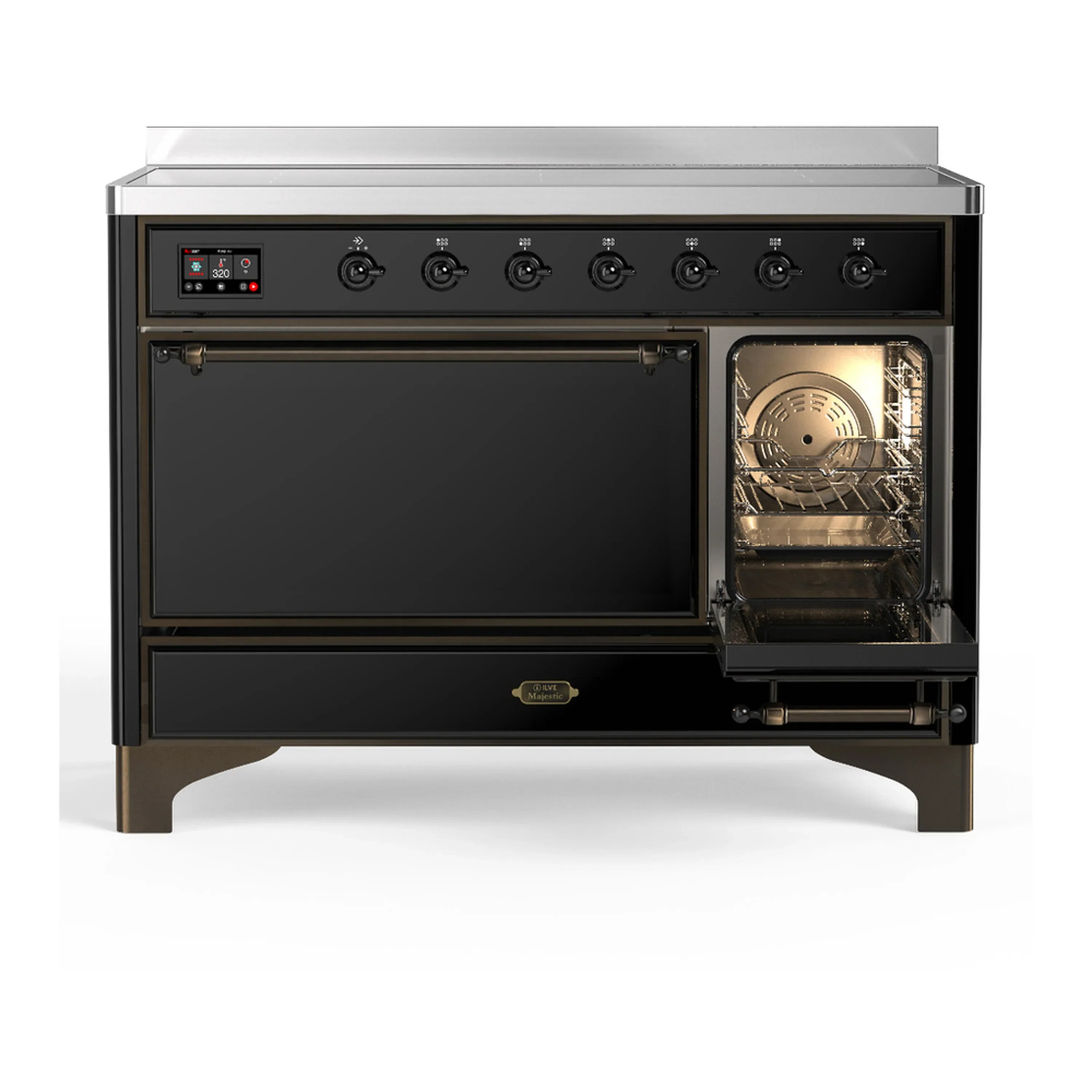 ILVE Majestic III 48-Inch Induction Range with 6 Induction Elements and Solid Door Electric Oven in Glossy Black with Burnished Trim (UMIB48QNR3BKB) - Image 4
