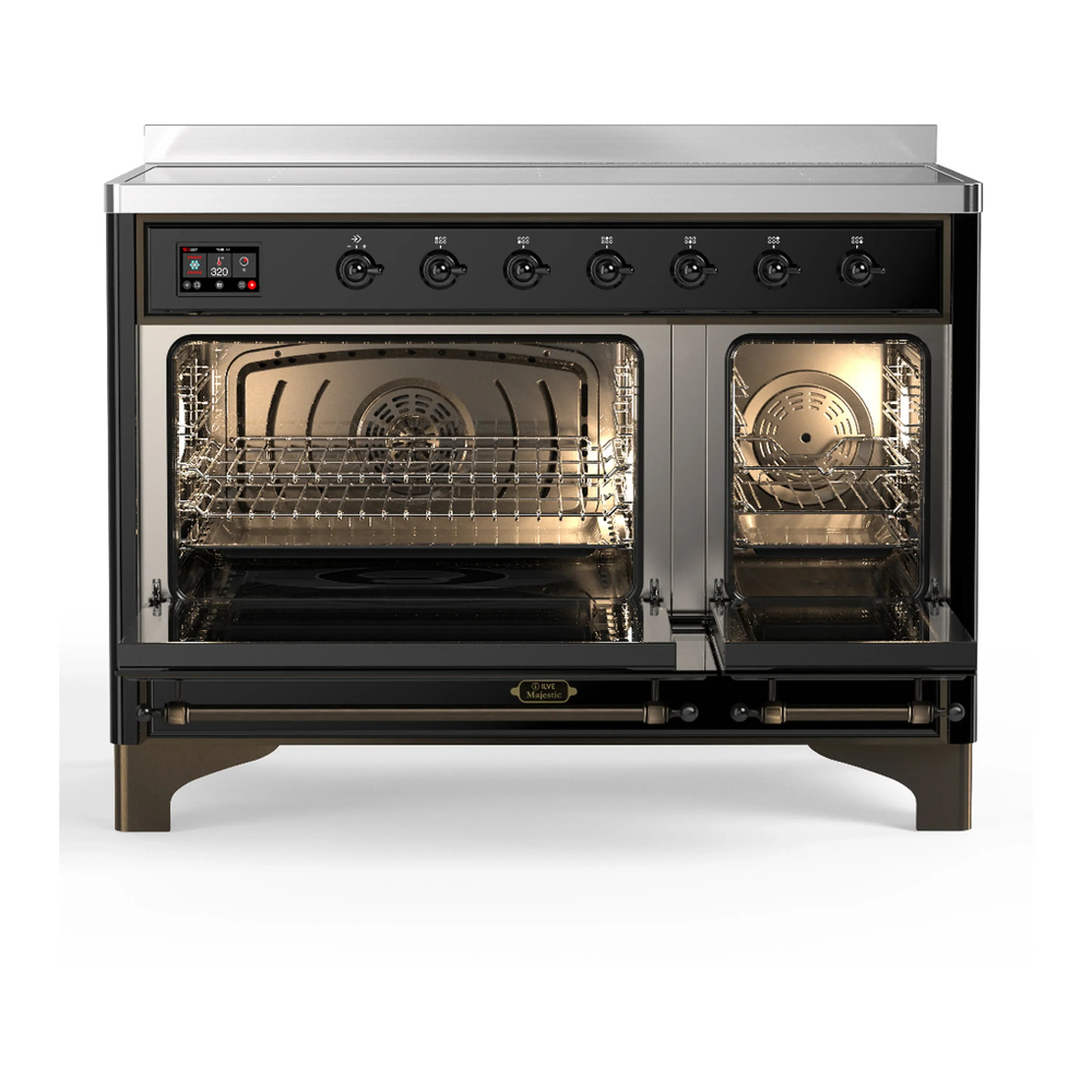 ILVE Majestic III 48-Inch Induction Range with 6 Induction Elements and Solid Door Electric Oven in Glossy Black with Burnished Trim (UMIB48QNR3BKB) - Image 6