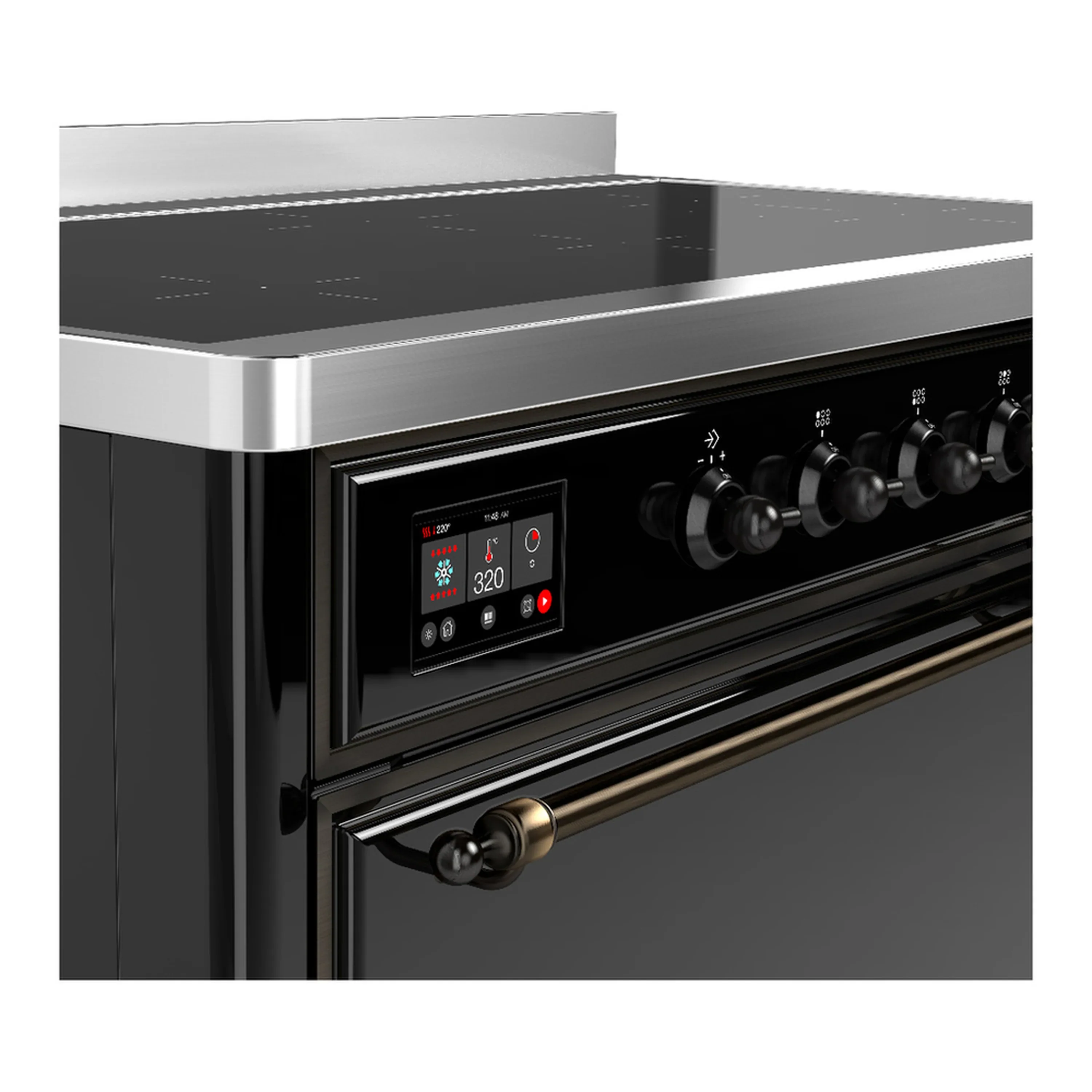 ILVE Majestic III 48-Inch Induction Range with 6 Induction Elements and Solid Door Electric Oven in Glossy Black with Burnished Trim (UMIB48QNR3BKB) - Image 7